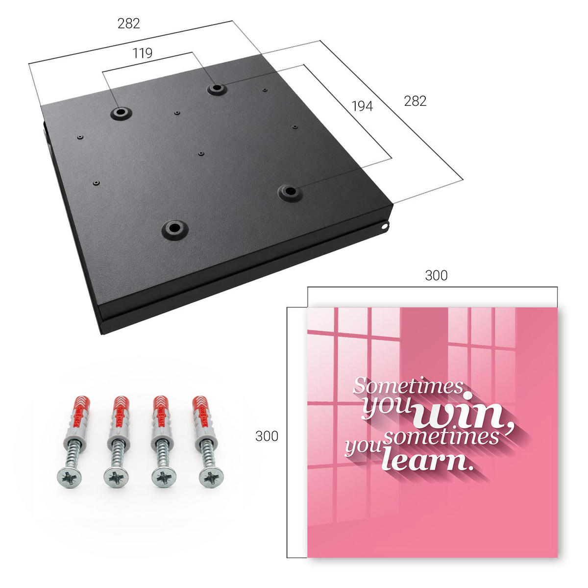 SCHLÜSSELBOX Schwarz 30x30 cm- Türöffnung nach rechts - Manchmal gewinnt man, manchmal lernt man. - Pink, Metall (30/30/5cm) - TULUP