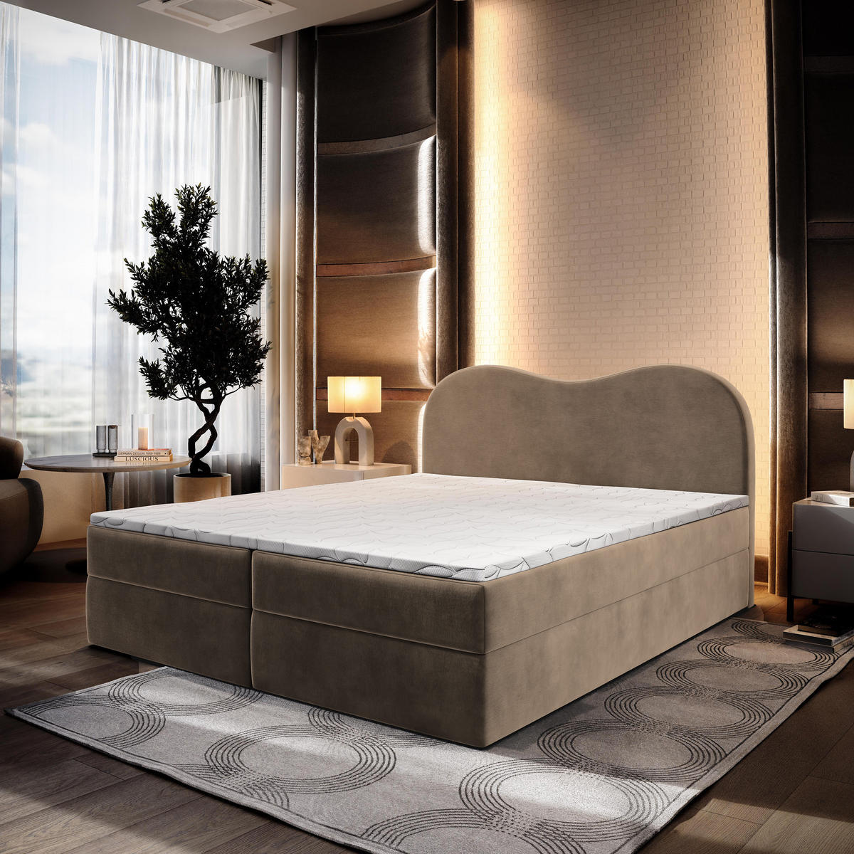 BOXBETT FLUVIA M 160x200 cm mit Matratze und Topper - Beige - Beige, Holz (160/200cm) - MASSENO