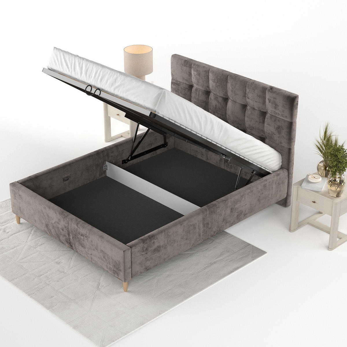 POLSTERBETT Cora 160/200 cm Braun im Lotta Stoff - Naturfarben/Braun, Holz/Holzwerkstoff (160/200cm) - AltaBeds