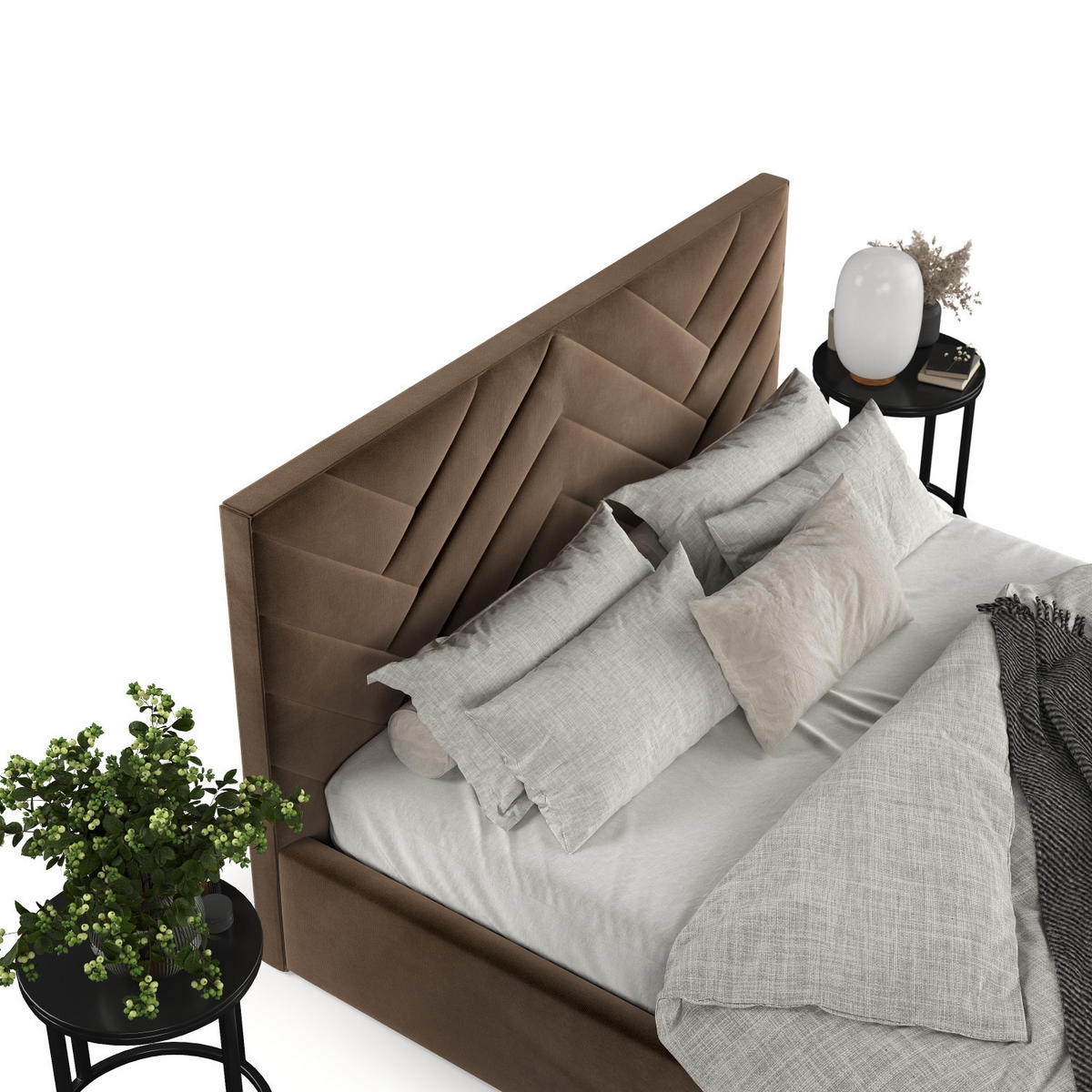 POLSTERBETT Arco 180/200 cm Braun im Kronos Stoff - Schwarz/Naturfarben, Holz/Holzwerkstoff (180/200cm) - AltaBeds