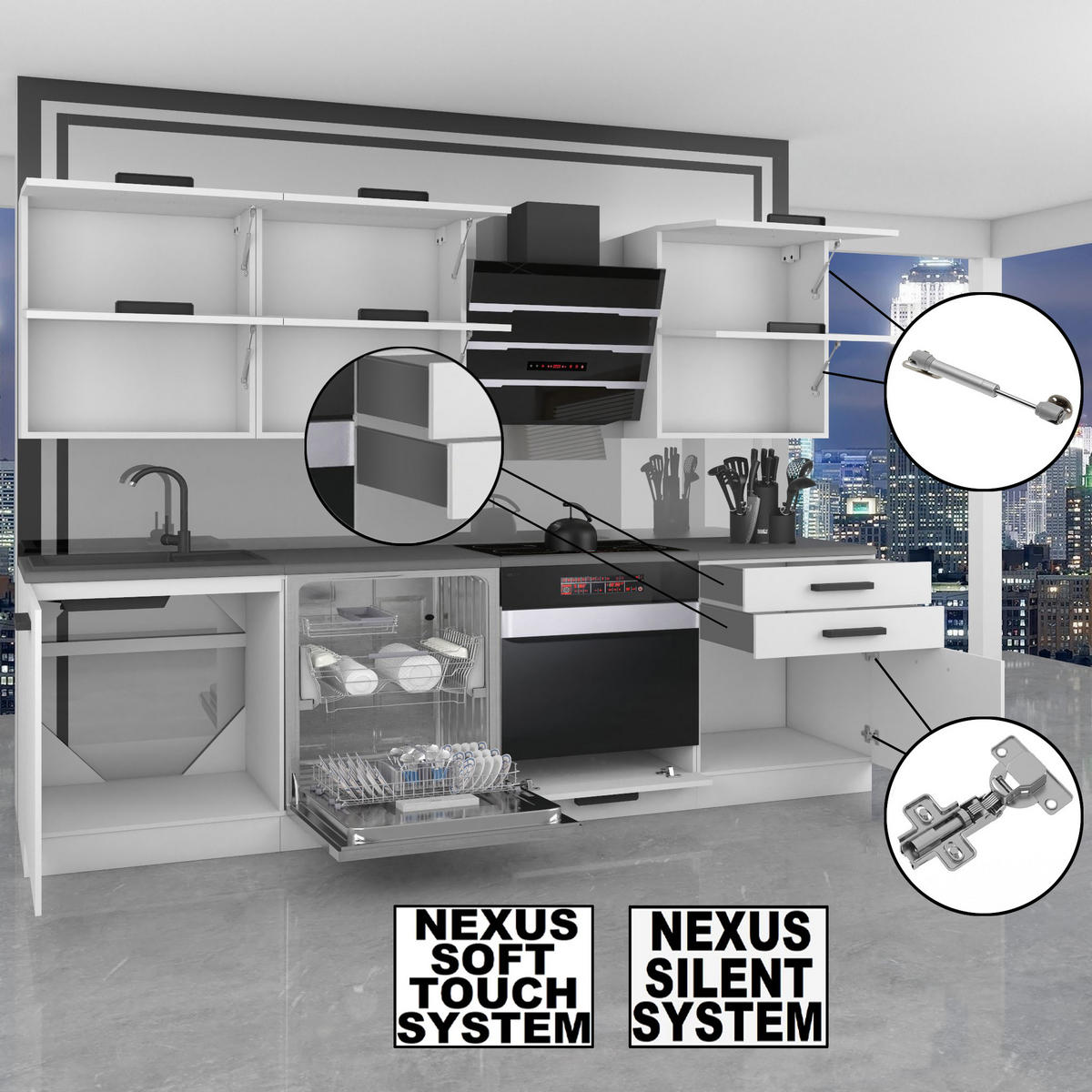 KÜCHE L-Form Jane, ohne Arbeitsplatten, Schwarz Hochglanz - Schwarz Hochglanz, Holz (480/204/60cm) - B BELINI GROUP