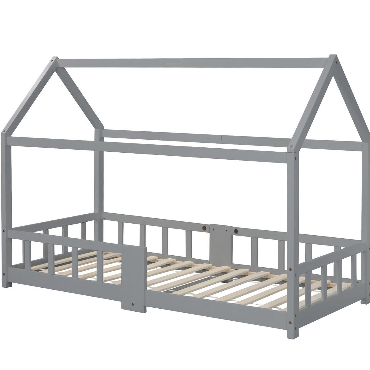 HAUSBETT 90/200 cm in Grau – Liegefläche 90/200 cm mit Tafel - Grau, Holzwerkstoff (90/200cm) - BEAOK