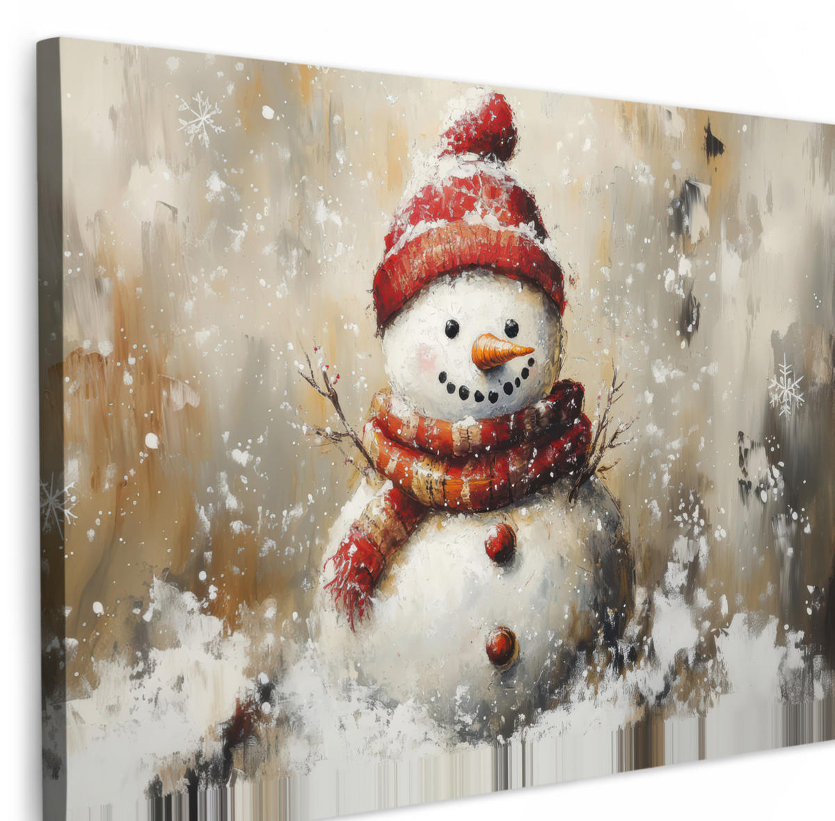 LEINWANDBILD Schneemann - Winter - Schnee - Beige XXL 150x100 cm - Weiß, Textil (150/100cm) - MuchoWow