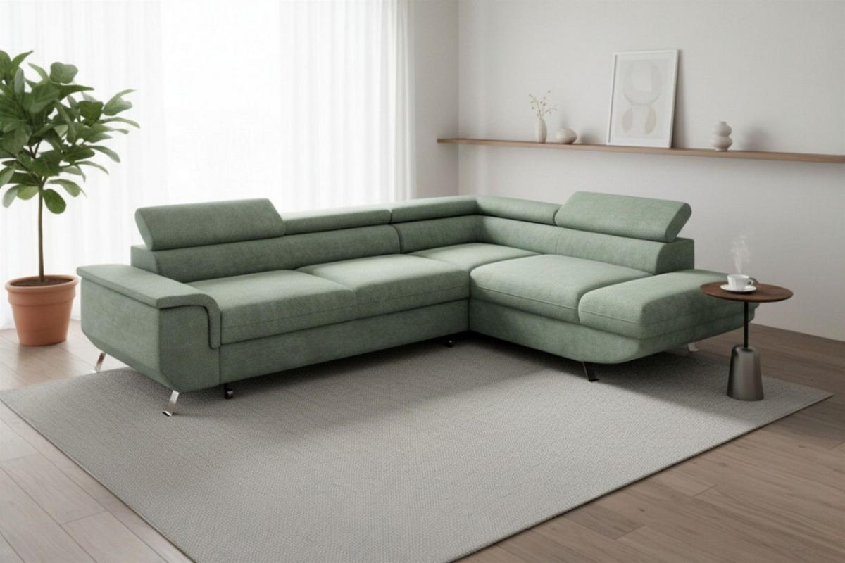 ECKSOFA Plato Mit Schlaffunktion - Grün, Holzwerkstoff/Textil (202/268cm) - Fun Möbel