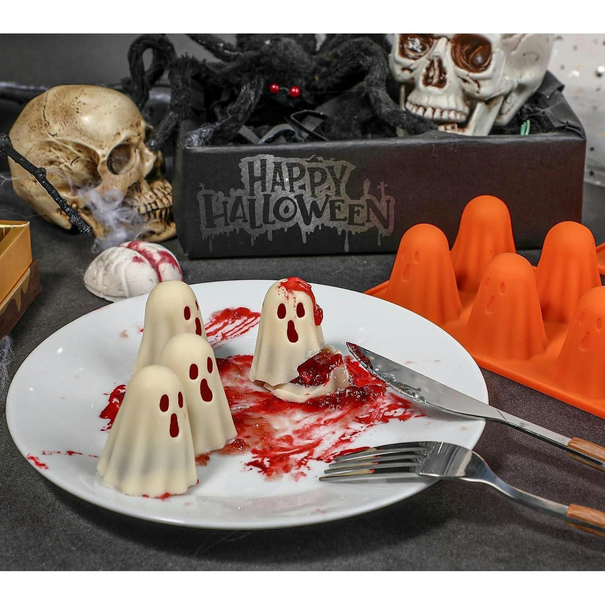 PRALINENFORM 2-teiliges Set Geister Silikon Halloween - Orange, Kunststoff