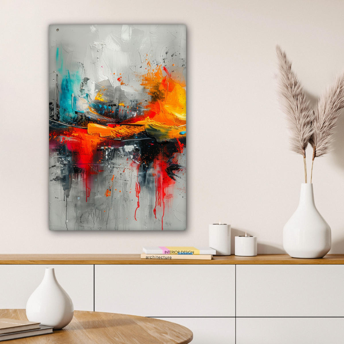 LEINWANDBILD Moderne Kunst - Orange - Grau - Abstrakt 40x60 cm - Hellgrau, Textil (40/60cm) - MuchoWow