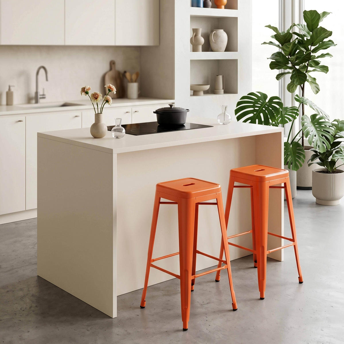 HOCHSTUHL 4-tlg., Orange - Orange, Metall (43/76/43cm) - Oviala