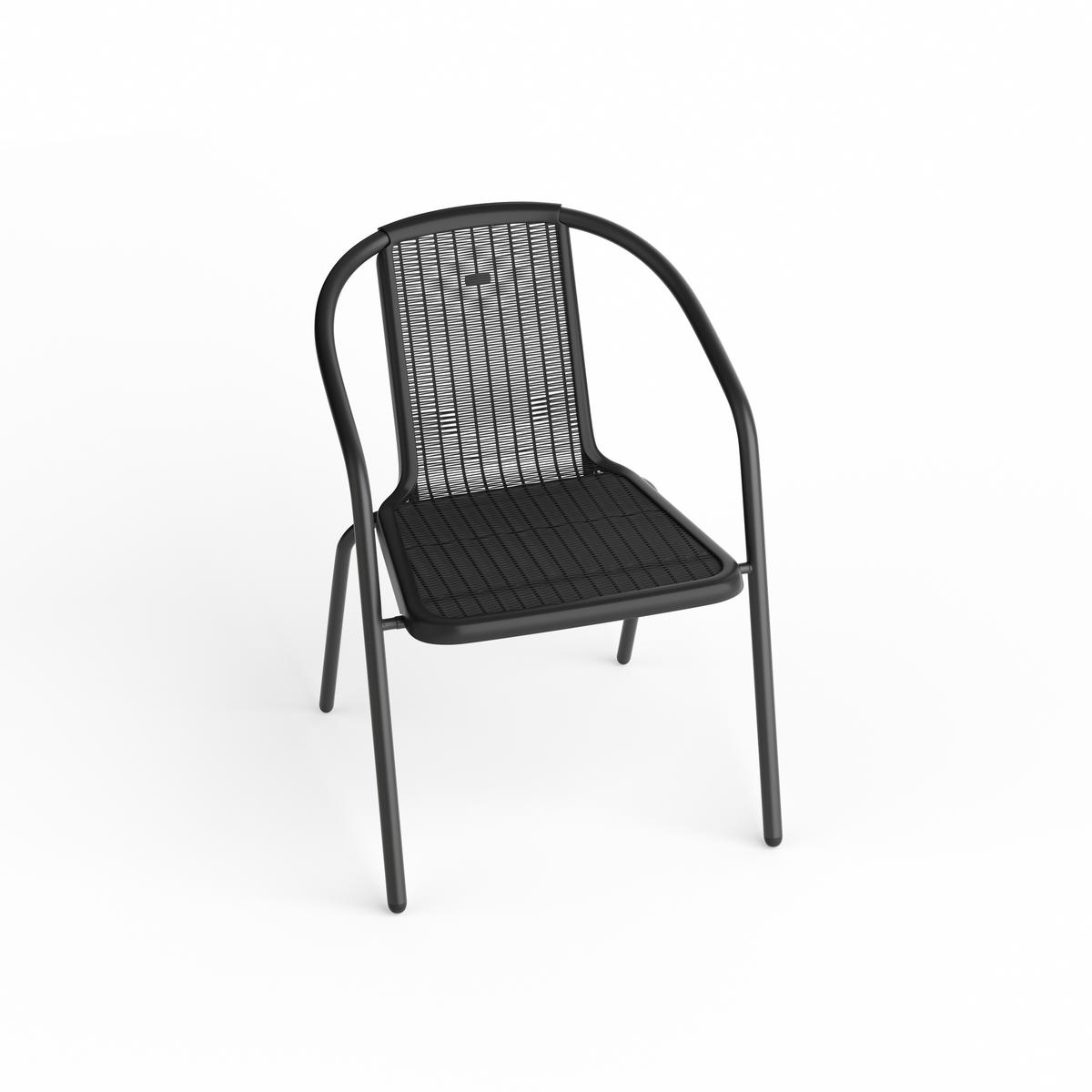 STAPELSTUHL 2er-set(2 Sthüle) aus PE-Rattan Metallgestell in Schwarz für Garten Terrase und Balkon - Schwarz, Metall (42/72/33cm) - Livingandhome