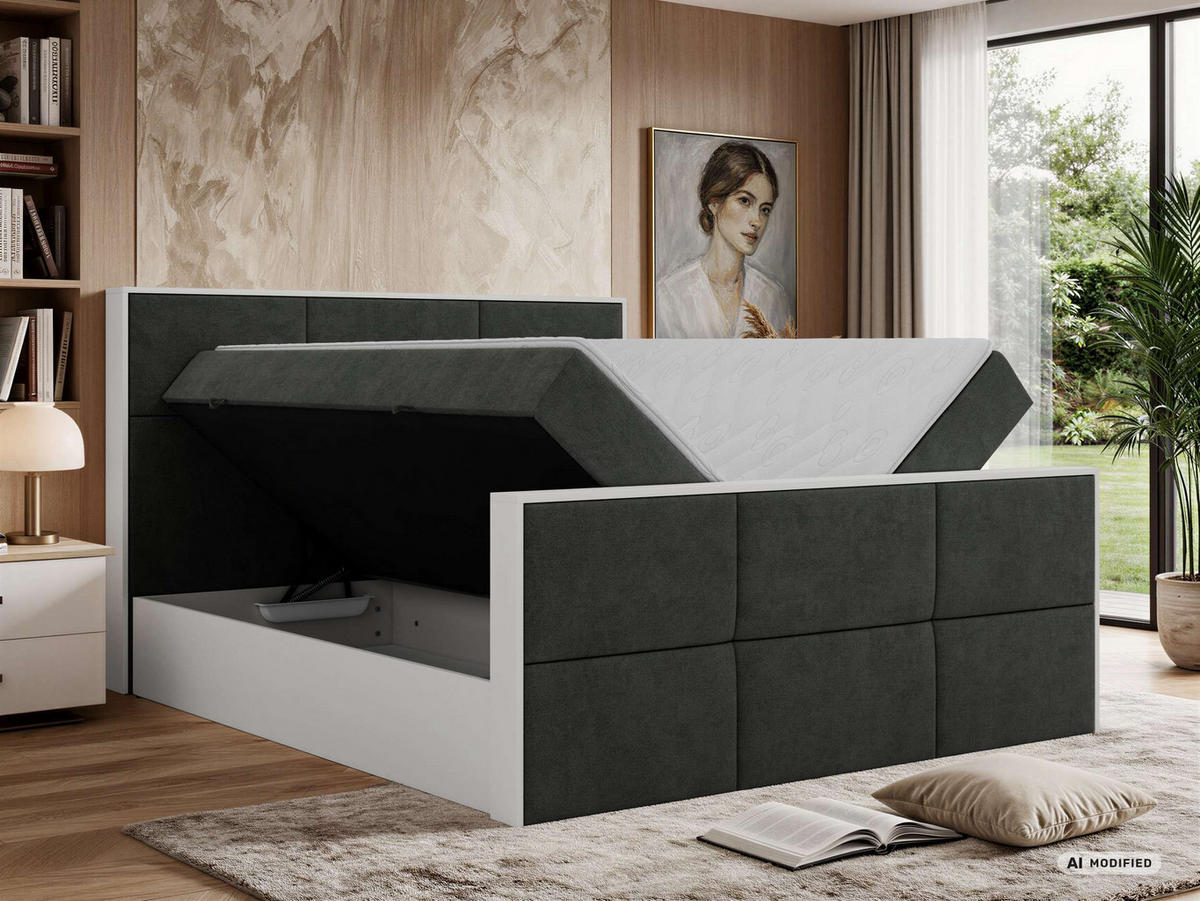 KONTINENTÁLNÍ POSTEL DELVIT DUO 160/200 - Tmavě šedá Strukturovaná látka - Topper Visco - H3 - černá/tmavě šedá, textil/plast (160/200cm) - MKS