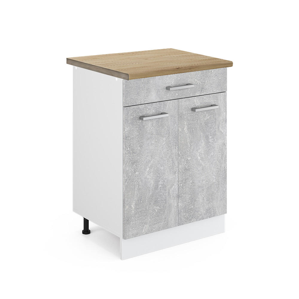 KÜCHENUNTERSCHRANK R-Line Beton 60 cm mit Schublade, AP Eiche - Schieferfarben/Weiß, Holzwerkstoff (60/81.6/60cm) - Vicco