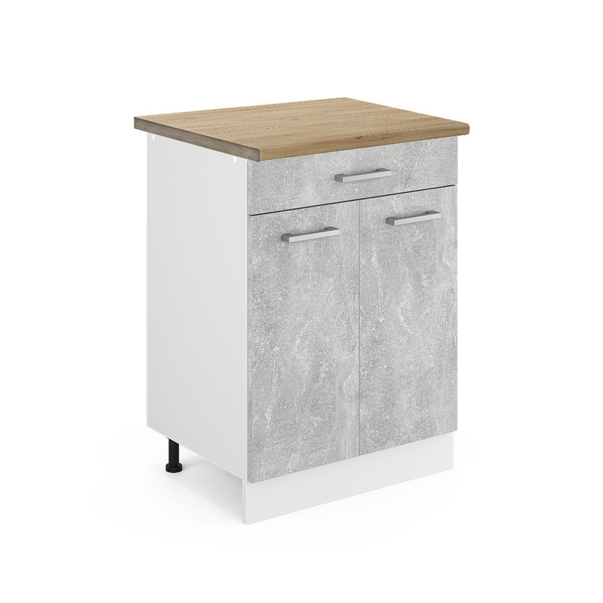 KÜCHENUNTERSCHRANK R-Line Beton 60 cm mit Schublade, AP Eiche - Schieferfarben/Weiß, Holzwerkstoff (60/81.6/60cm) - Vicco