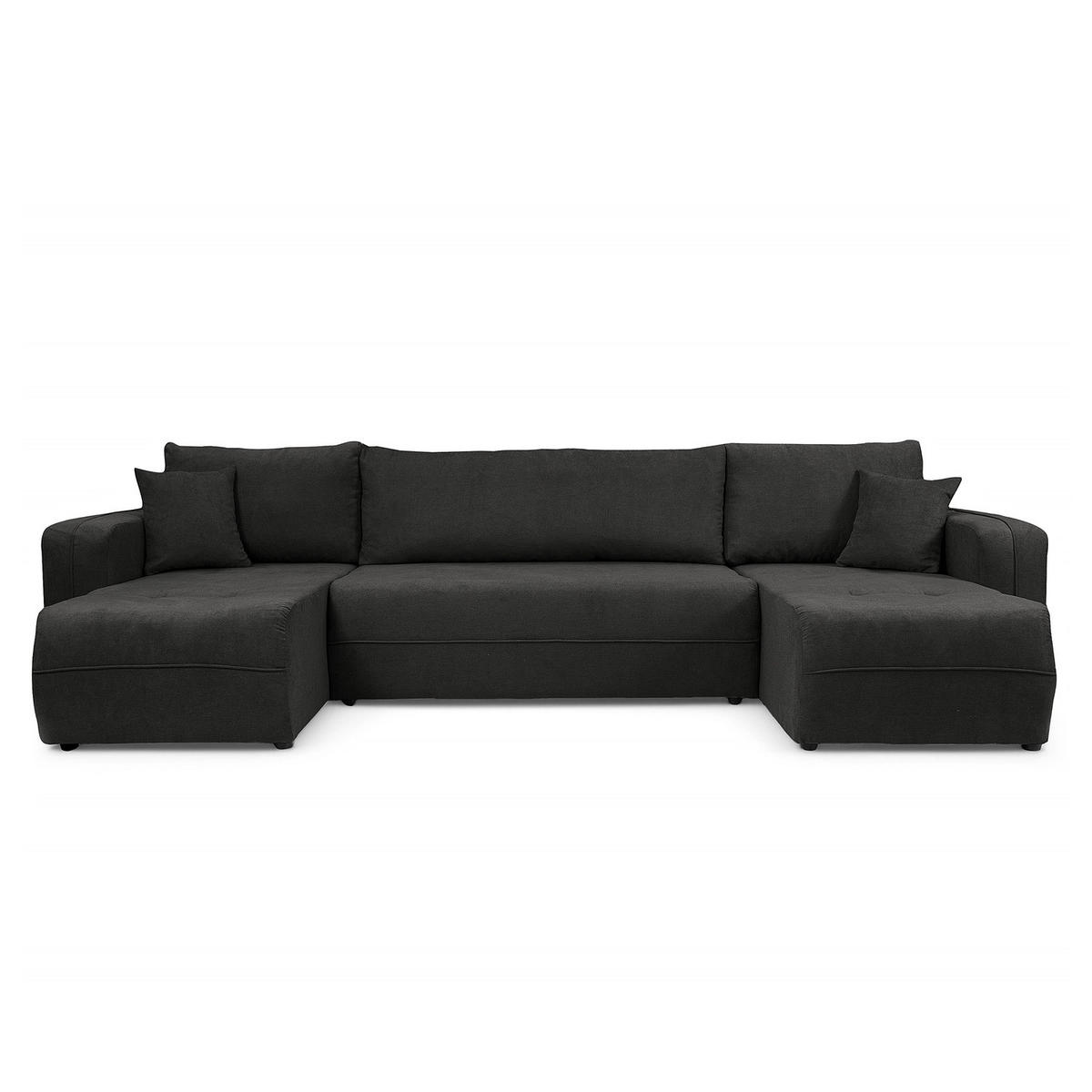 WOHNLANDSCHAFT - Anthrazit/Schwarz, Kunststoff/Textil (312/82/145cm) - home24