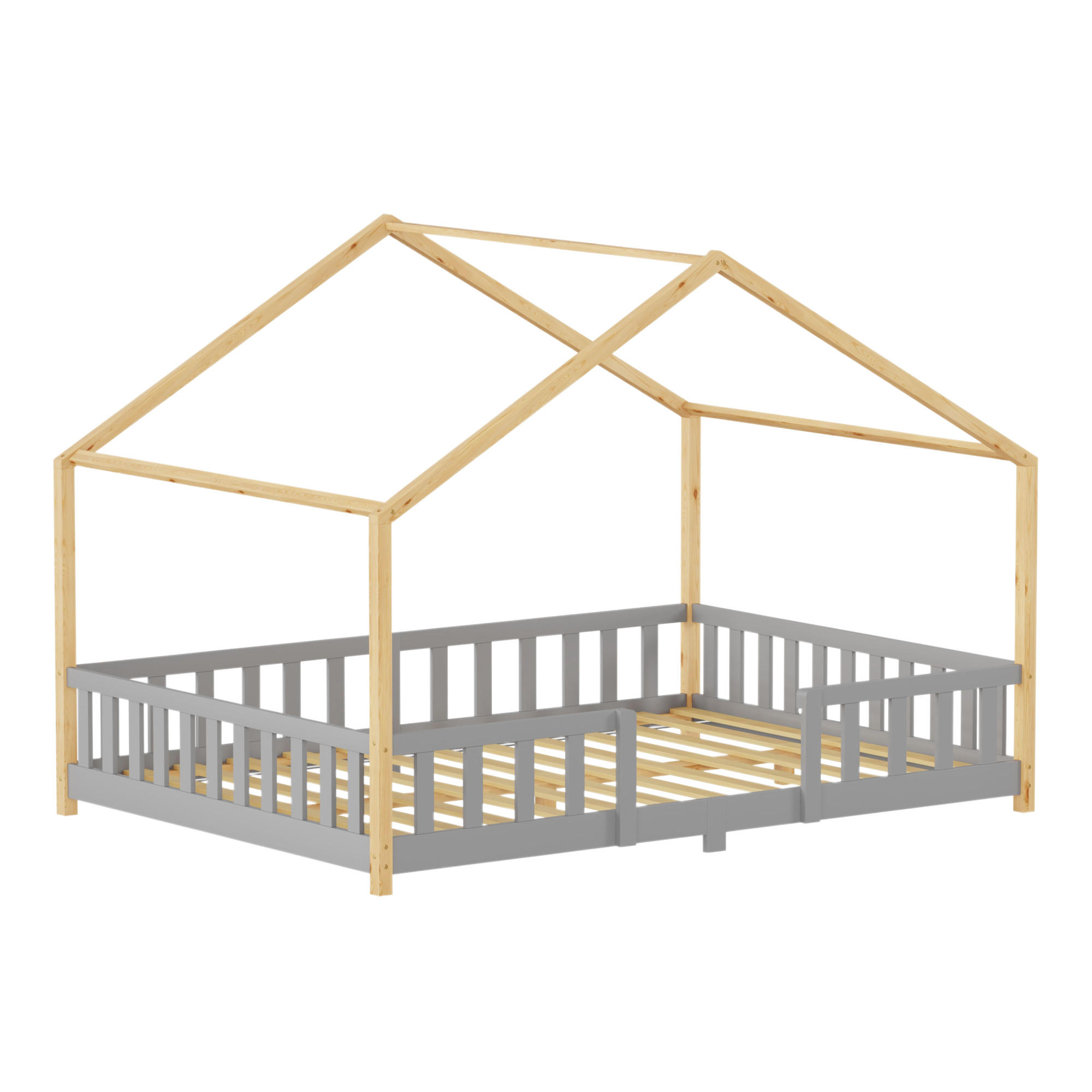 HAUSBETT Treviolo - Hellgrau/Naturfarben, Holz (120/200cm) - [en.casa]