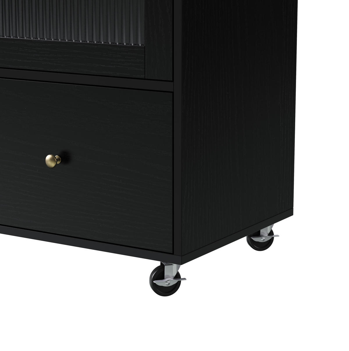 KUCHYŇSKÝ ostrůvek z MDF 100x70x91,5 cm černá/přírodní na kolečkách s výklopnou deskou a úložným prostorem - černá, kompozitní dřevo (100/91.5/70cm) - Modfu