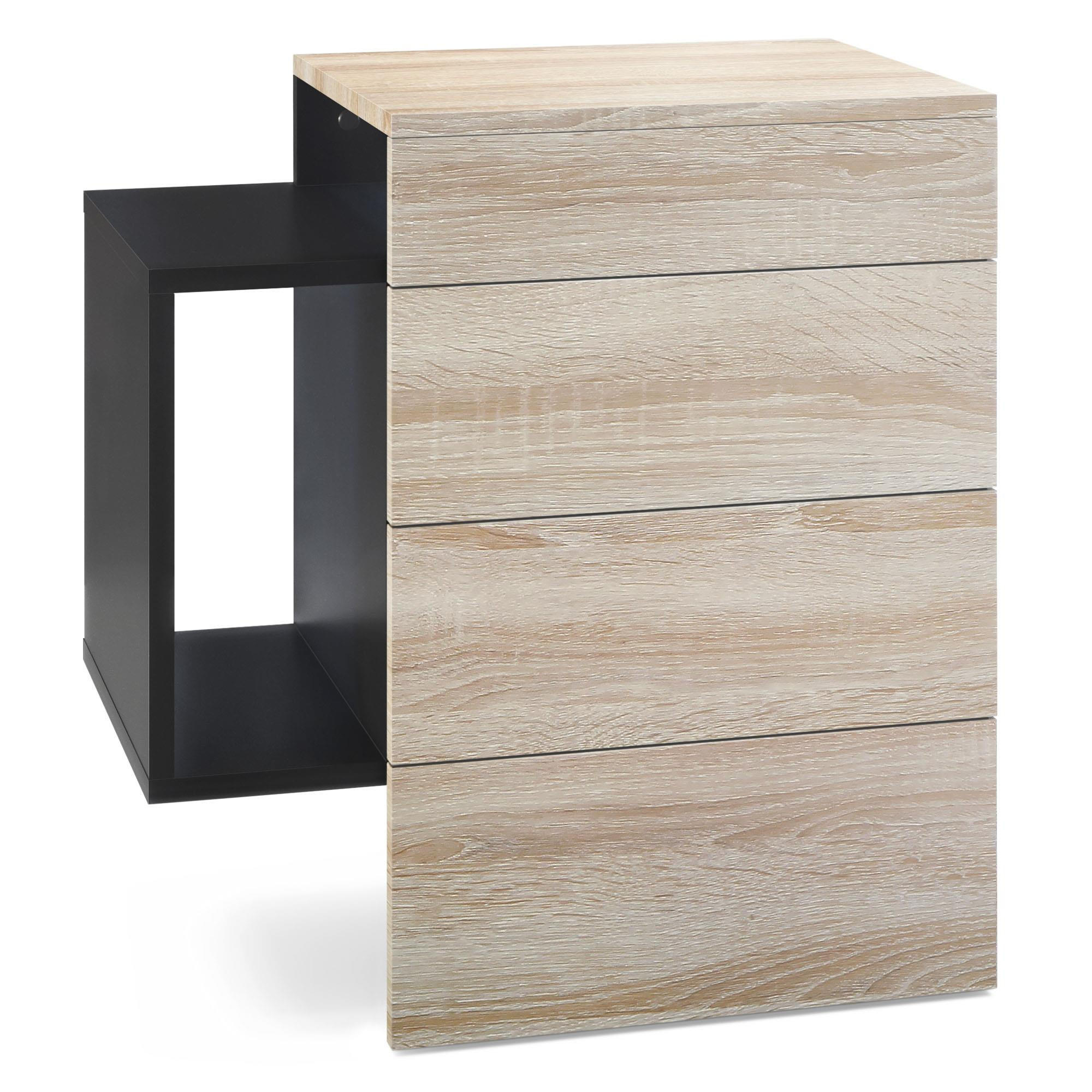 NACHTTISCH Queens Front in Eiche sägerau - Eiche San Remo, Holzwerkstoff (60/63/36cm) - Vladon