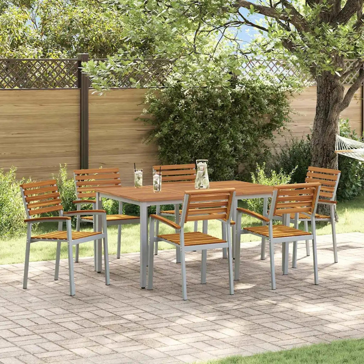 LOUNGEGARNITUR Garten 7-teiliges Grau - Grau, Holz - Kaket