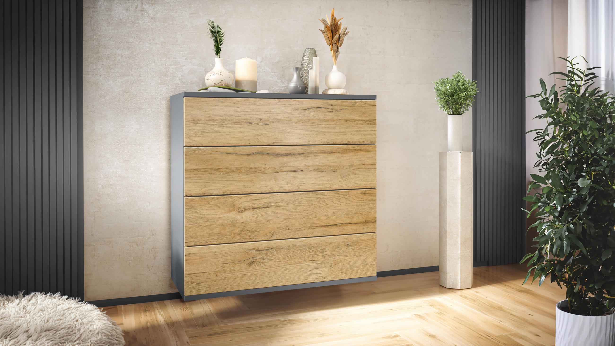 KOMMODE Pavos Eiche Natur - Eichefarben, Holzwerkstoff (76/76/35cm) - Vladon
