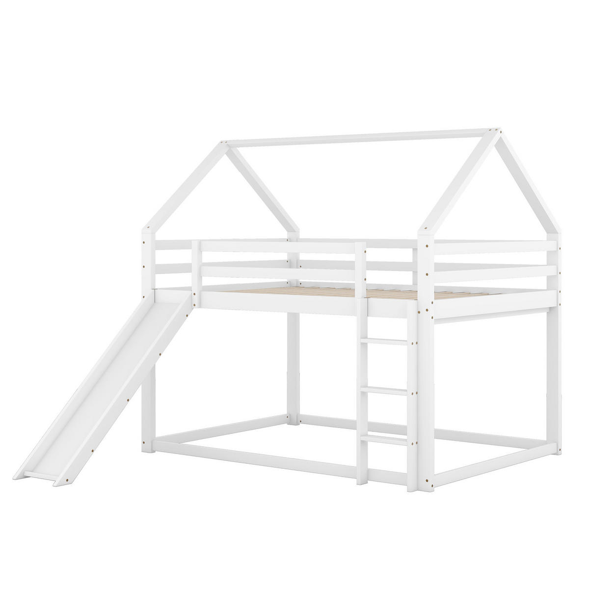 HAUSBETT 140/200 cm in Weiß mit Rutsche und Leiter in Hausform - Weiß, Holz (140/200cm) - OKMYHOME