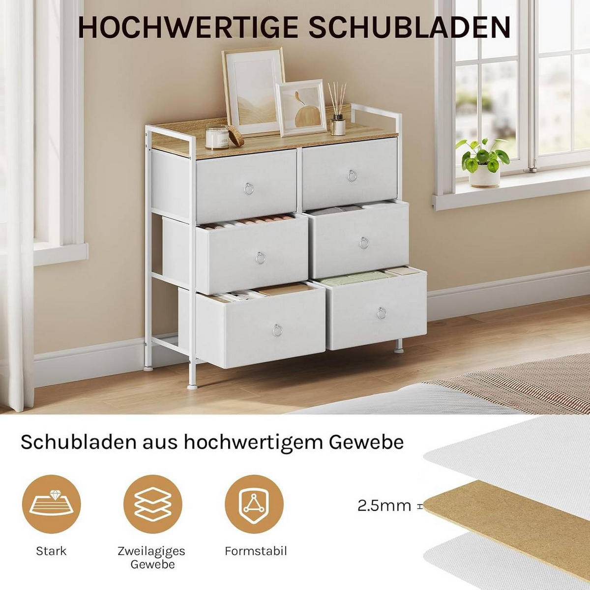 KOMMODE mit 6 Schubladen, Industrial Stil, Weiß - Weiß, Holzwerkstoff/Kunststoff (80/78/29cm) - Woltu