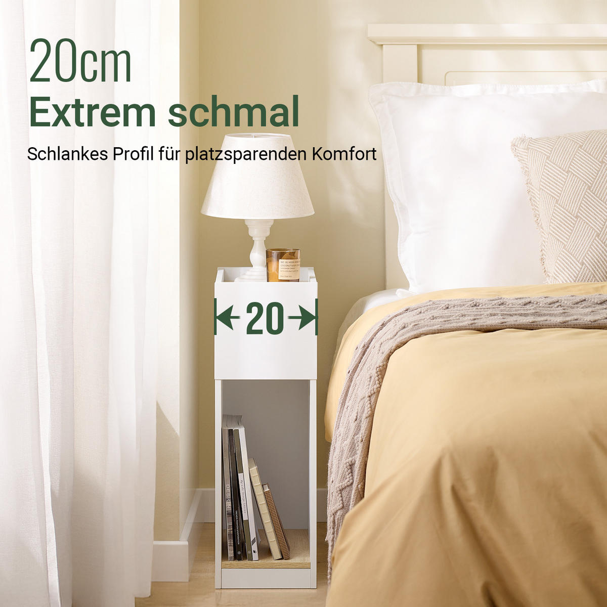 NACHTTISCH mit Seitenablage, Weiß, 20x35x60cm - Weiß, Holzwerkstoff (20/60/35cm) - SoBuy