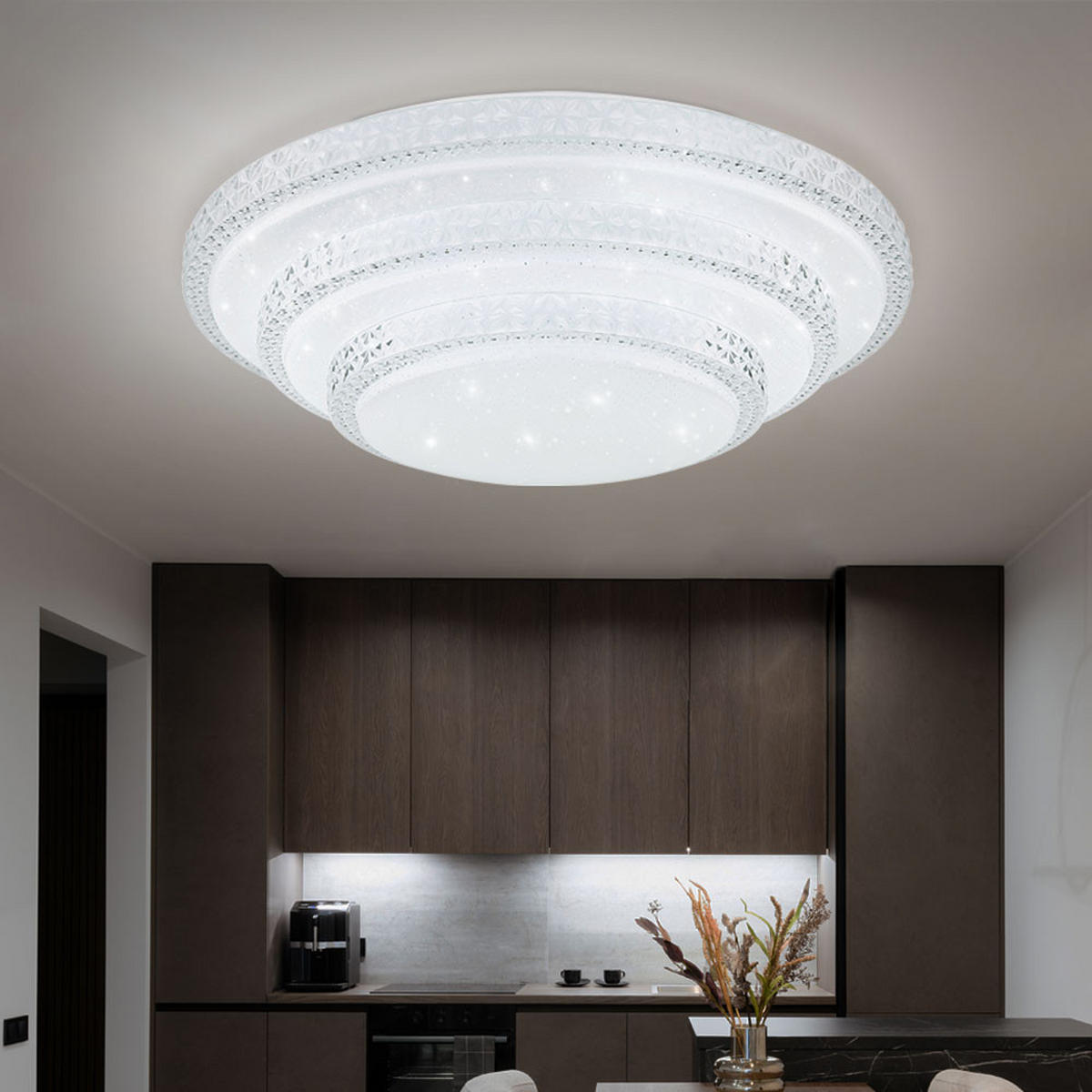 LED DECKENLEUCHTE MAGNIFIQUE Weiß Opal - Weiß, Metall (49.5/49.5/12.7cm) - Globo Lighting