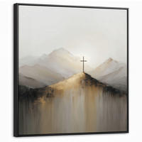 LEINWAND Bilder mit Rahmen - Hügel - Abstrakt - Kreuz - Christentum - 90x90 - Beige, Textil (90/90cm) - MuchoWow