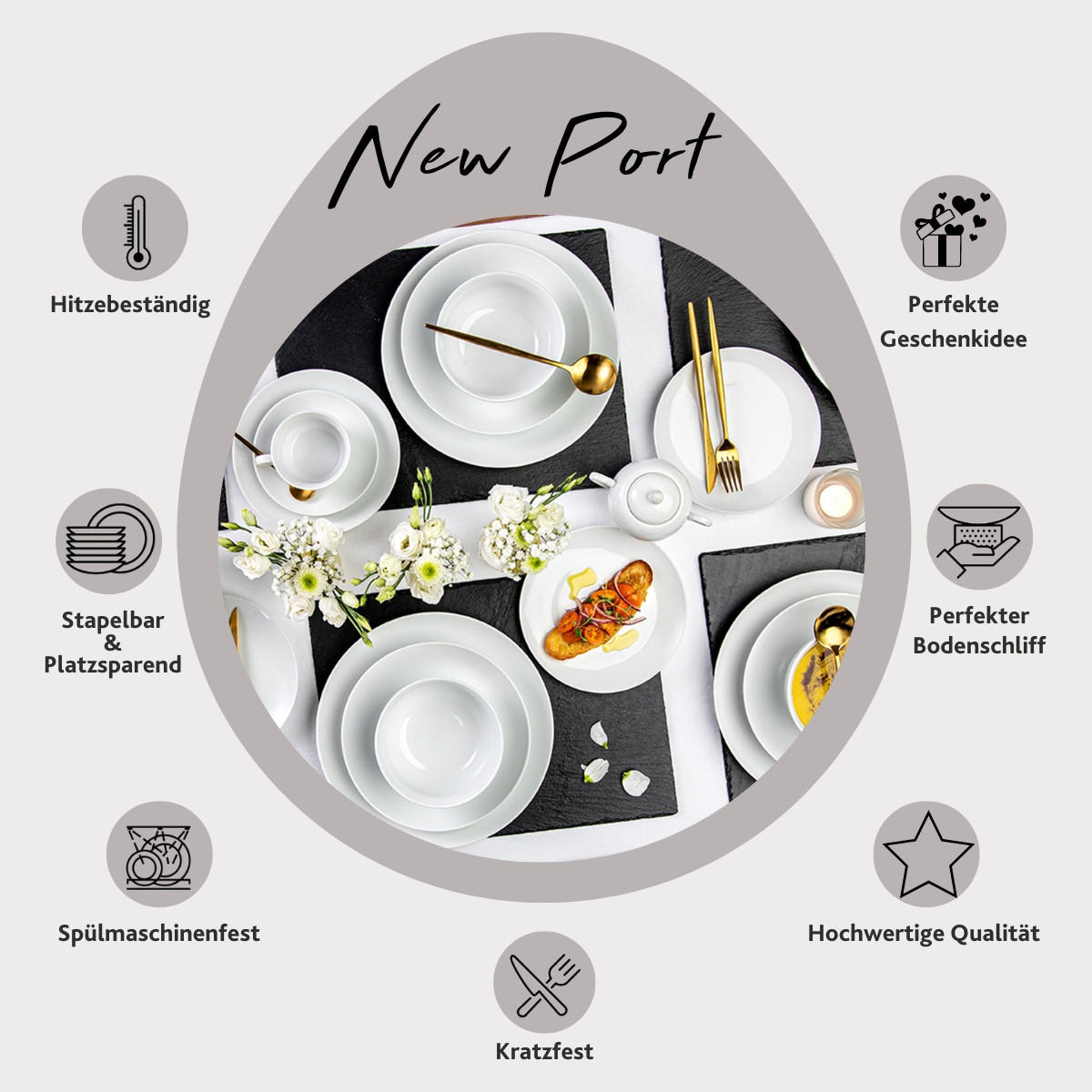 SUPPENTELLER UND SUPPENTERRINE SET NEW PORT - 7-teilig aus Porzellan - Weiß, Keramik (18cm) - Sänger