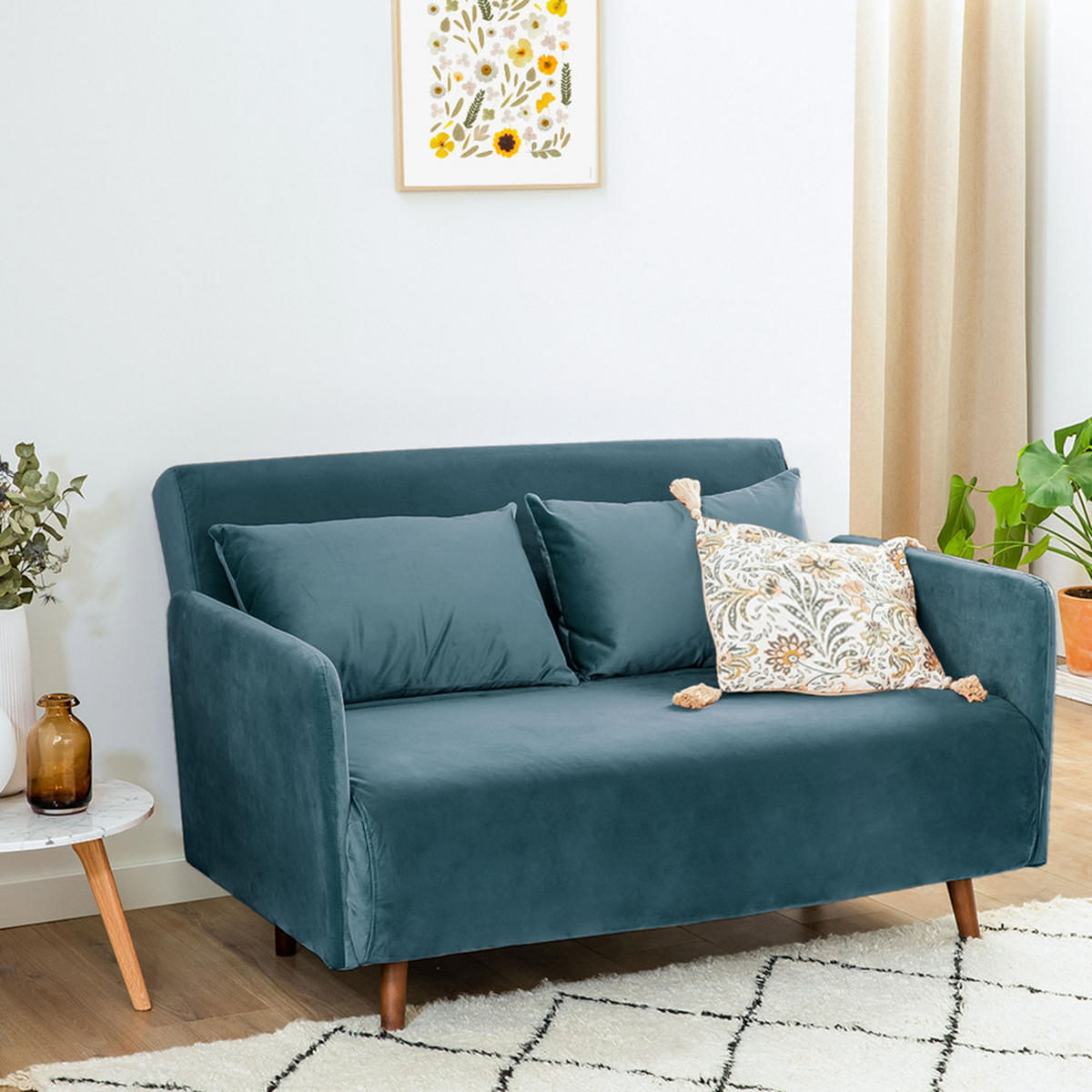 BETTSOFA - Entenblau - Dunkelblau, Textil (132/80/88cm) - Drawer