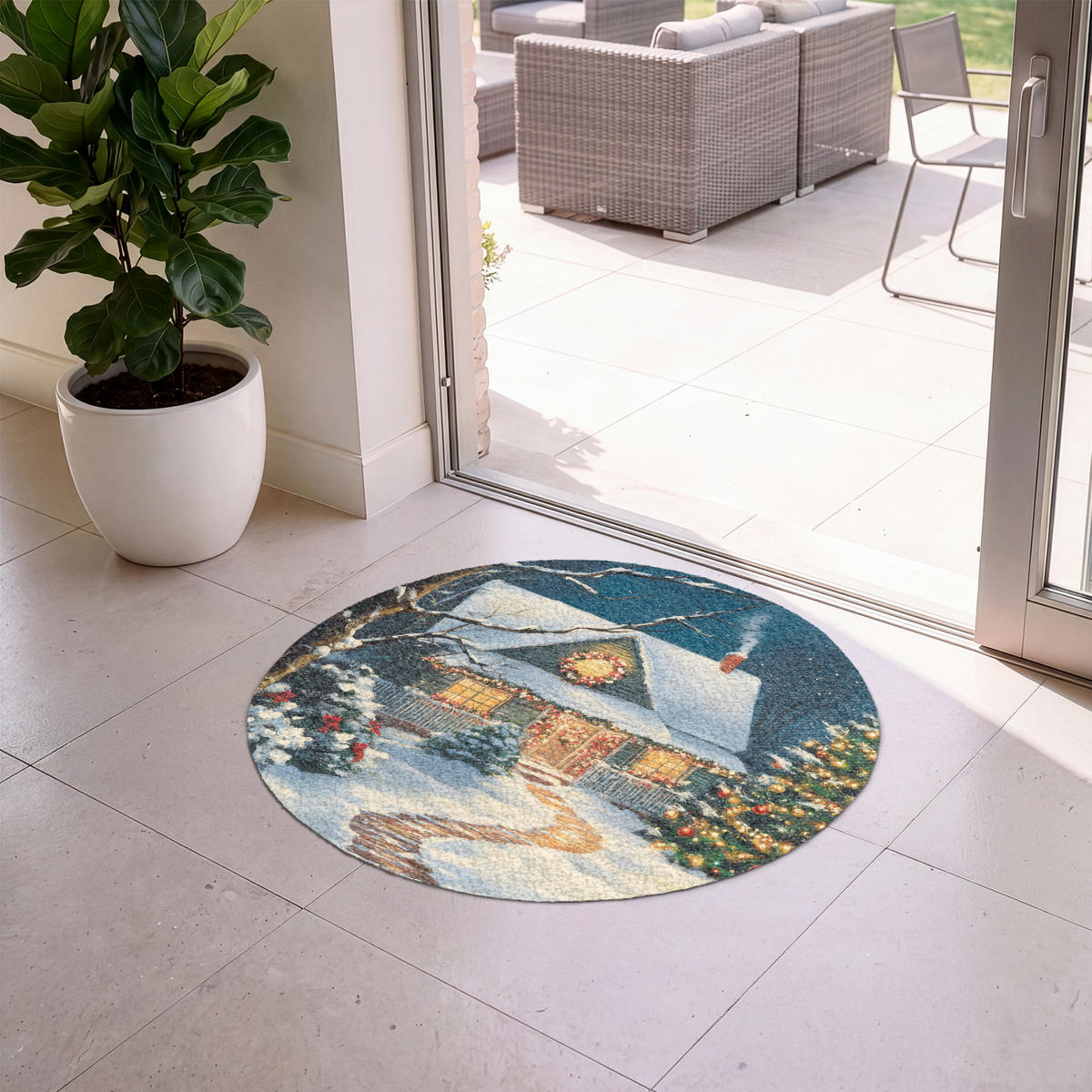 ROHOŽKA Vánoce - Vánoční stromek - Zima - Domov - Sníh 90x90 cm - různobarevná, textil/umělá hmota (90/0.4cm) - MuchoWow