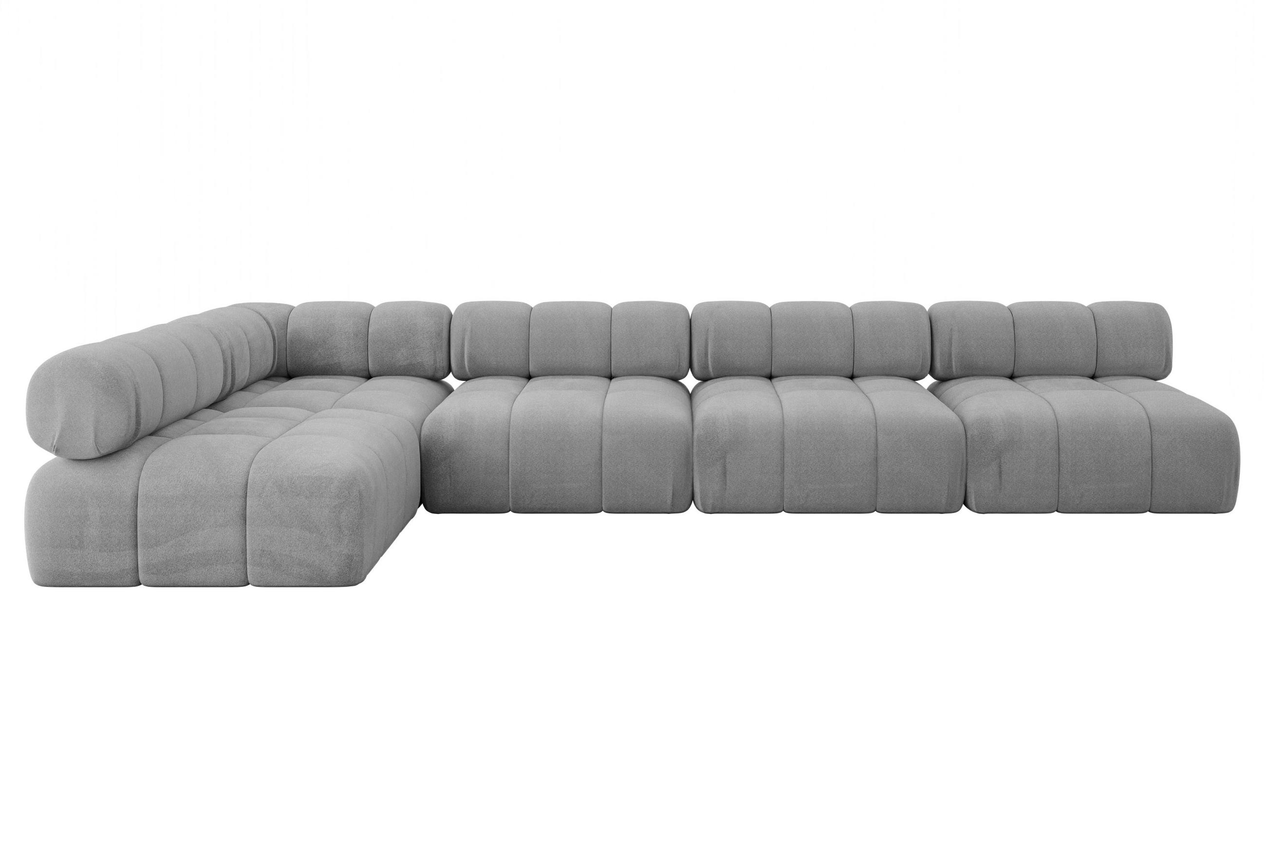 ECKSOFA modulares Sofa Samaro-L3 - 380x190x70 cm Hellgrau Velours - Hellgrau, Holzwerkstoff/Textil (380/190cm) - ALTDECOR