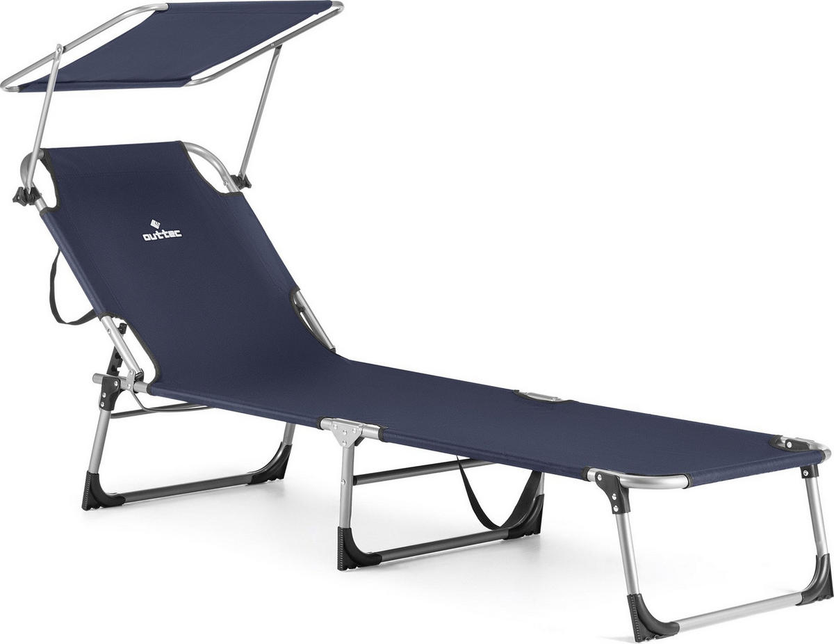 SONNENLIEGE mit Sonnendach, bis 120 kg - Dunkelblau, Textil (60/28/188cm) - Outtec