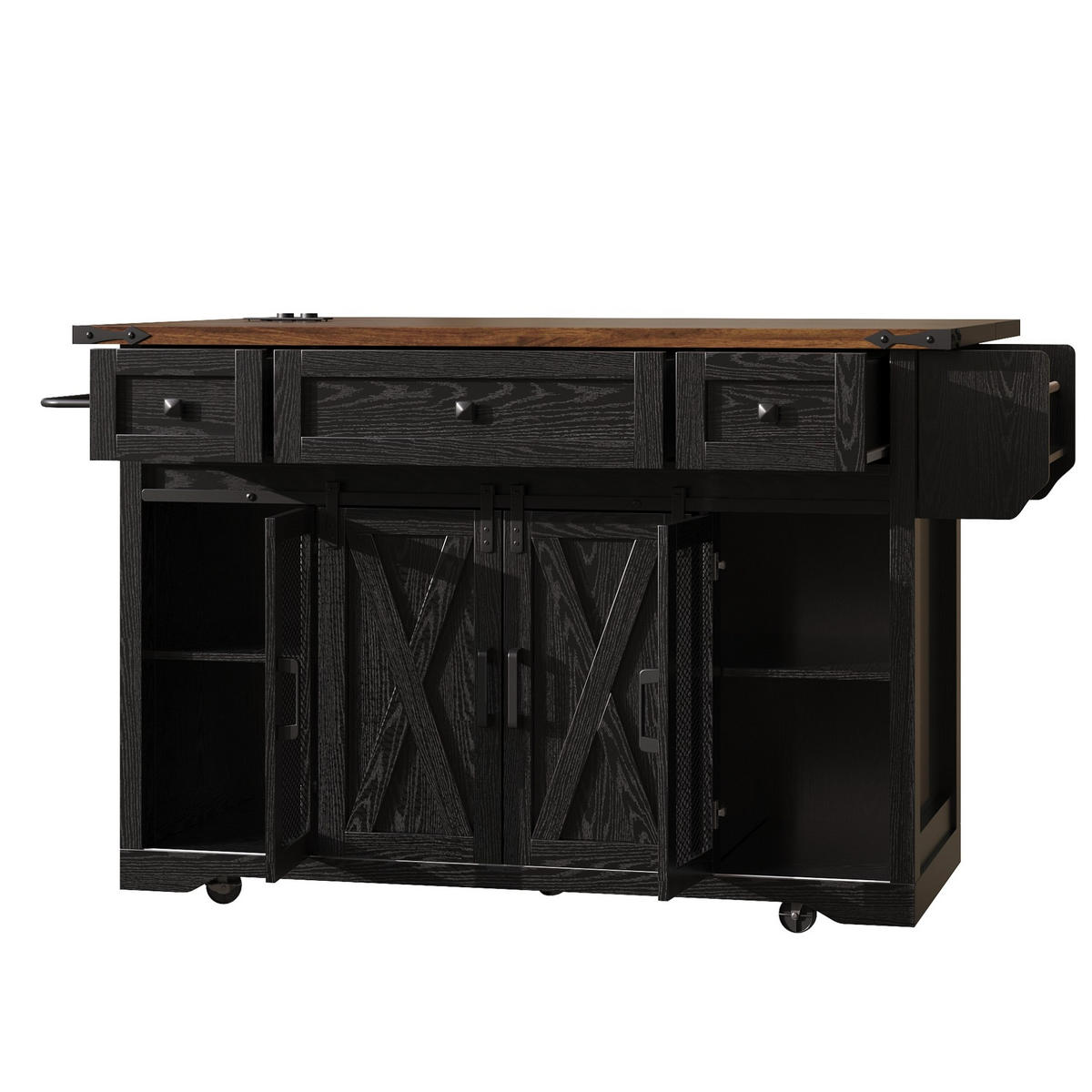 KÜCHENINSELWAGEN mit Arbeitsplatte 120,2 x 45,3/75 x 91,5 cm Schwarz - Schwarz, Holz (45.3/91.5/120.2cm) - Beauniv