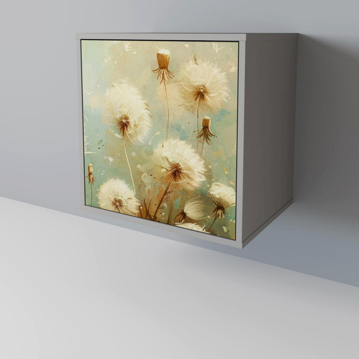 SIDEBOARD DREAMY MEADOW, Grau, 57,5x42x72,5 cm, Schwarze Metallfüße - Multicolor/Schwarz, Holzwerkstoff/Metall (57.5/72.5/42cm) - SpaceRebels