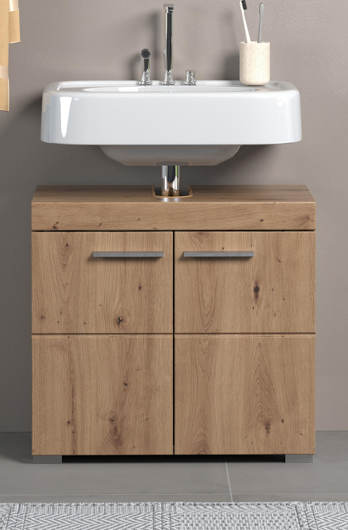 WASCHBECKENUNTERSCHRANK Asteiche 60 x 56 cm, Badschrank 2-türig - Eichefarben, Holzwerkstoff/Kunststoff (60/56/34cm) - Top.Furn