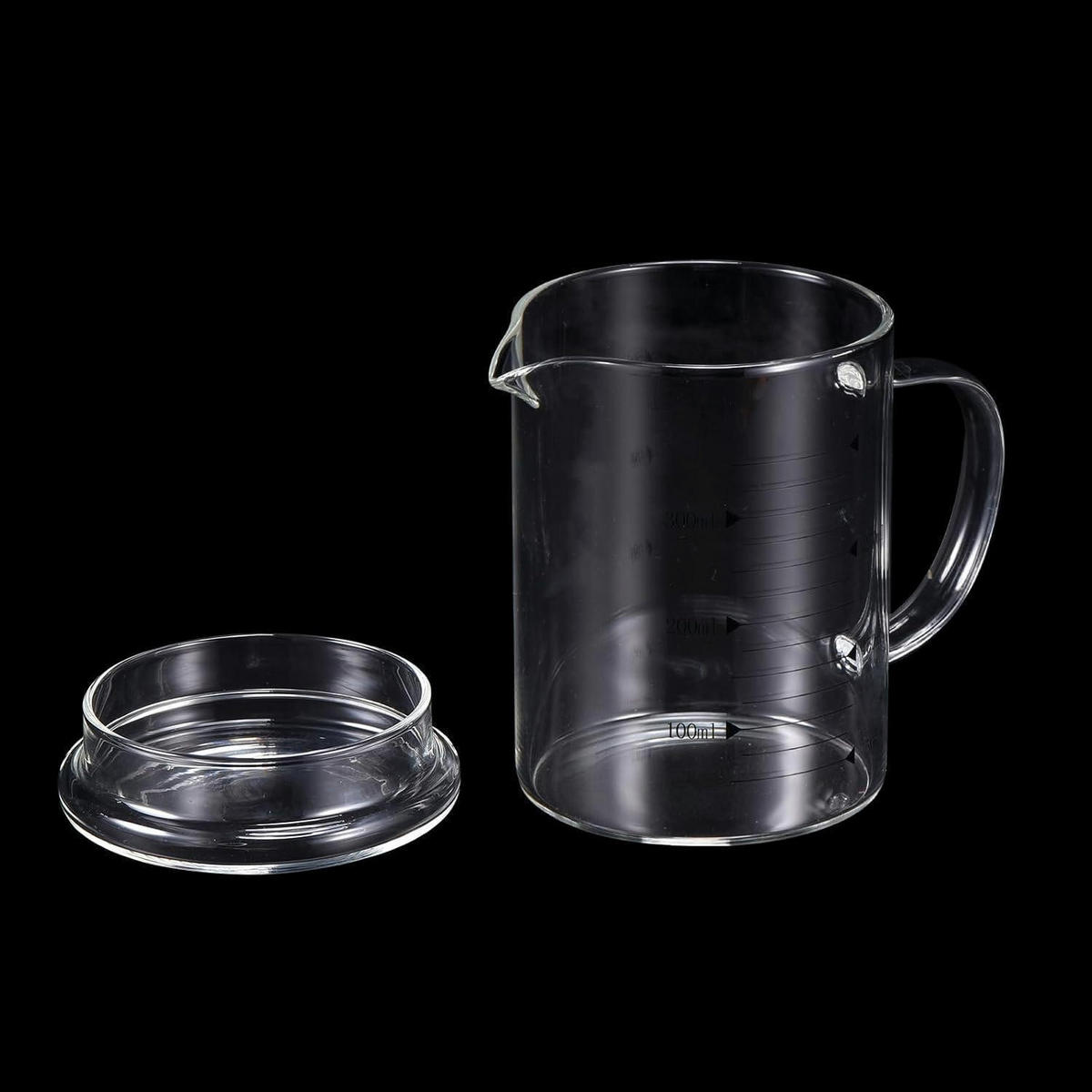 MESSBECHER 350ml Borosilikatglas mit Deckel und Ausguss - Schwarz, Glas (0.35L)