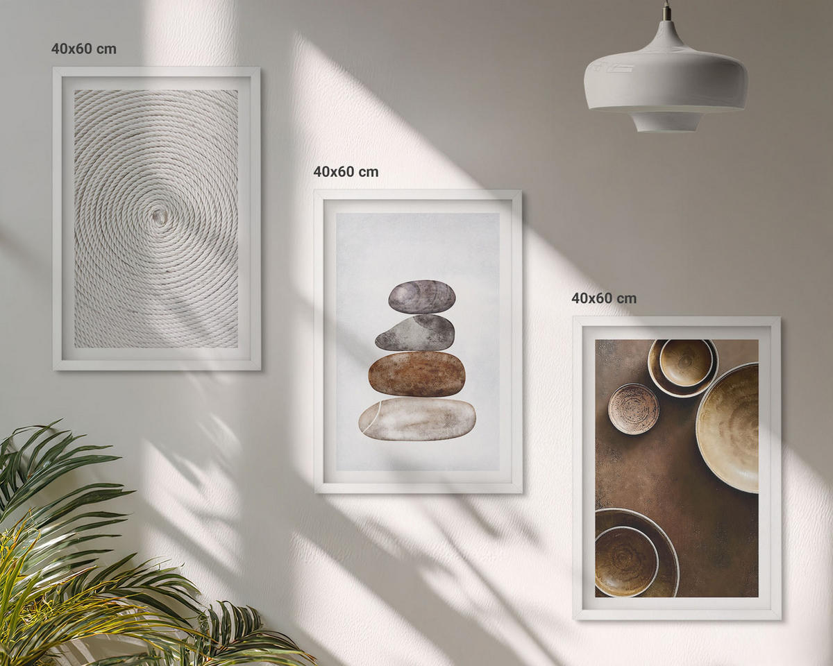 WANDBILDER 3er-Set - 40x60 cm Weißer Rahmen - Texturen in der modernen Kunst - Weiß, Kunststoff (40/60cm) - ArtPrintCave