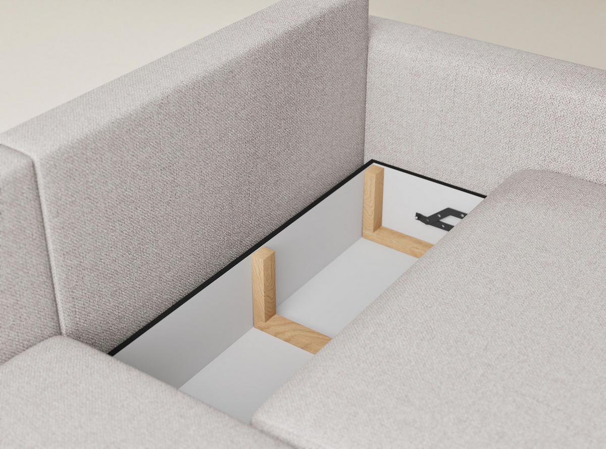 ECKSOFA MIT SCHLAFFUNKTION Leon Hellbeige Webstoff - Beige/Schwarz, Holz/Holzwerkstoff (148/239cm) - Maison de Reve