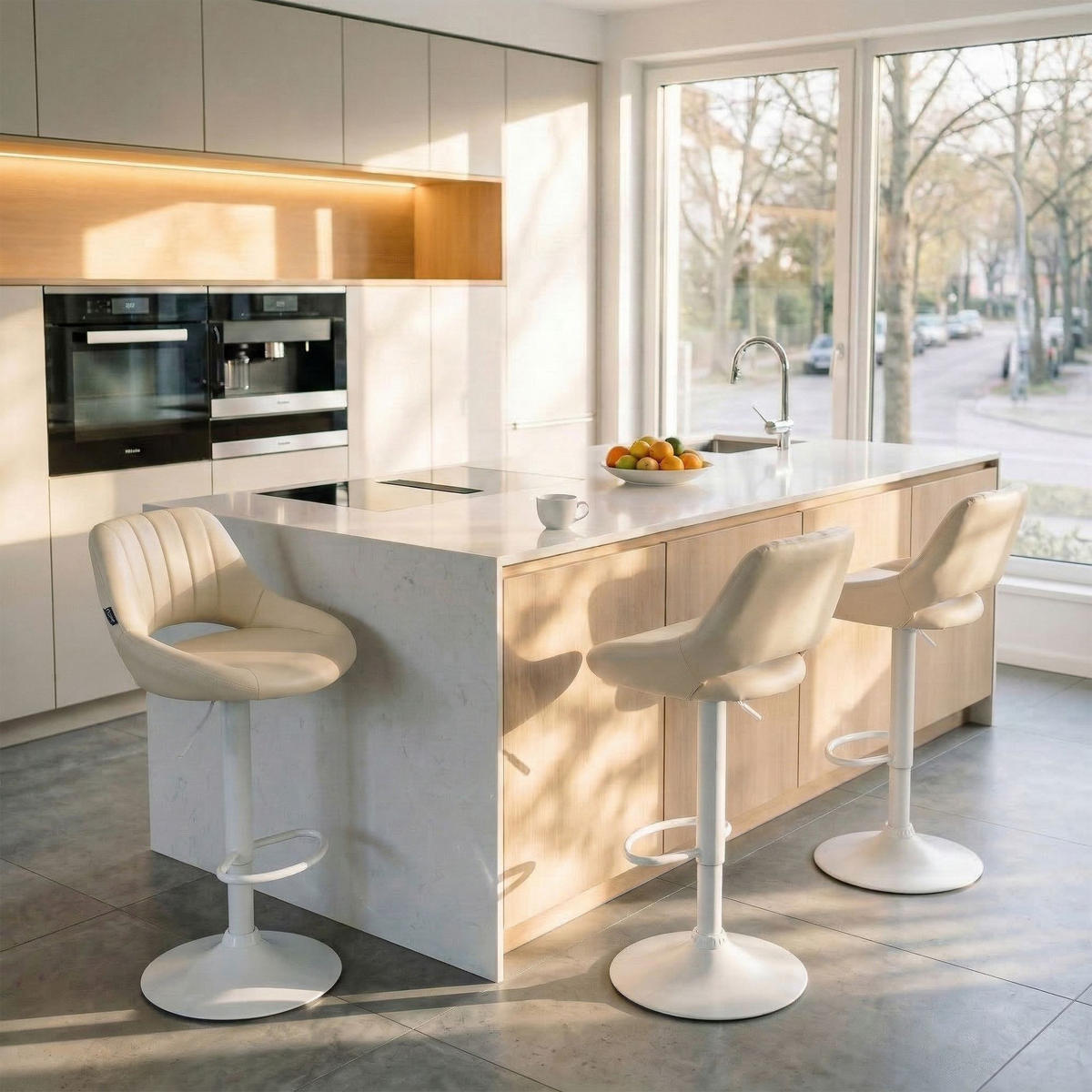 BARHOCKER Lederlook Creme - Creme/Weiß, Textil/Metall (47/85/48cm) - CLP