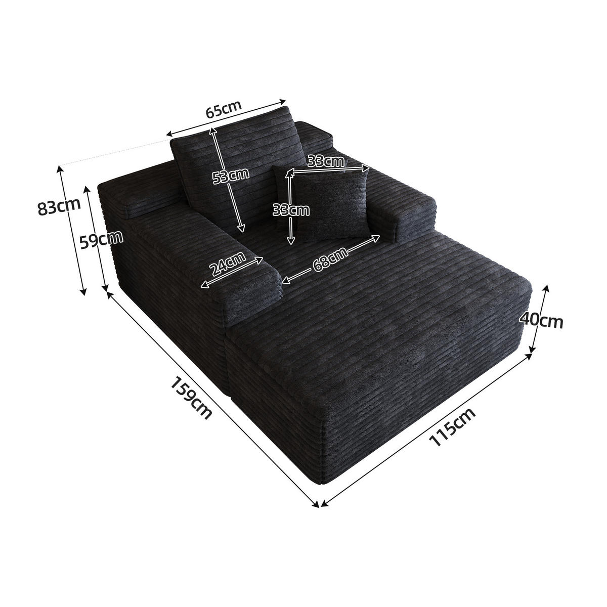 SCHLAFSOFA DE-34763 mit tiefer Sitzfläche Schwarz - Schwarz, Textil (159/60/115cm) - ComfortXL
