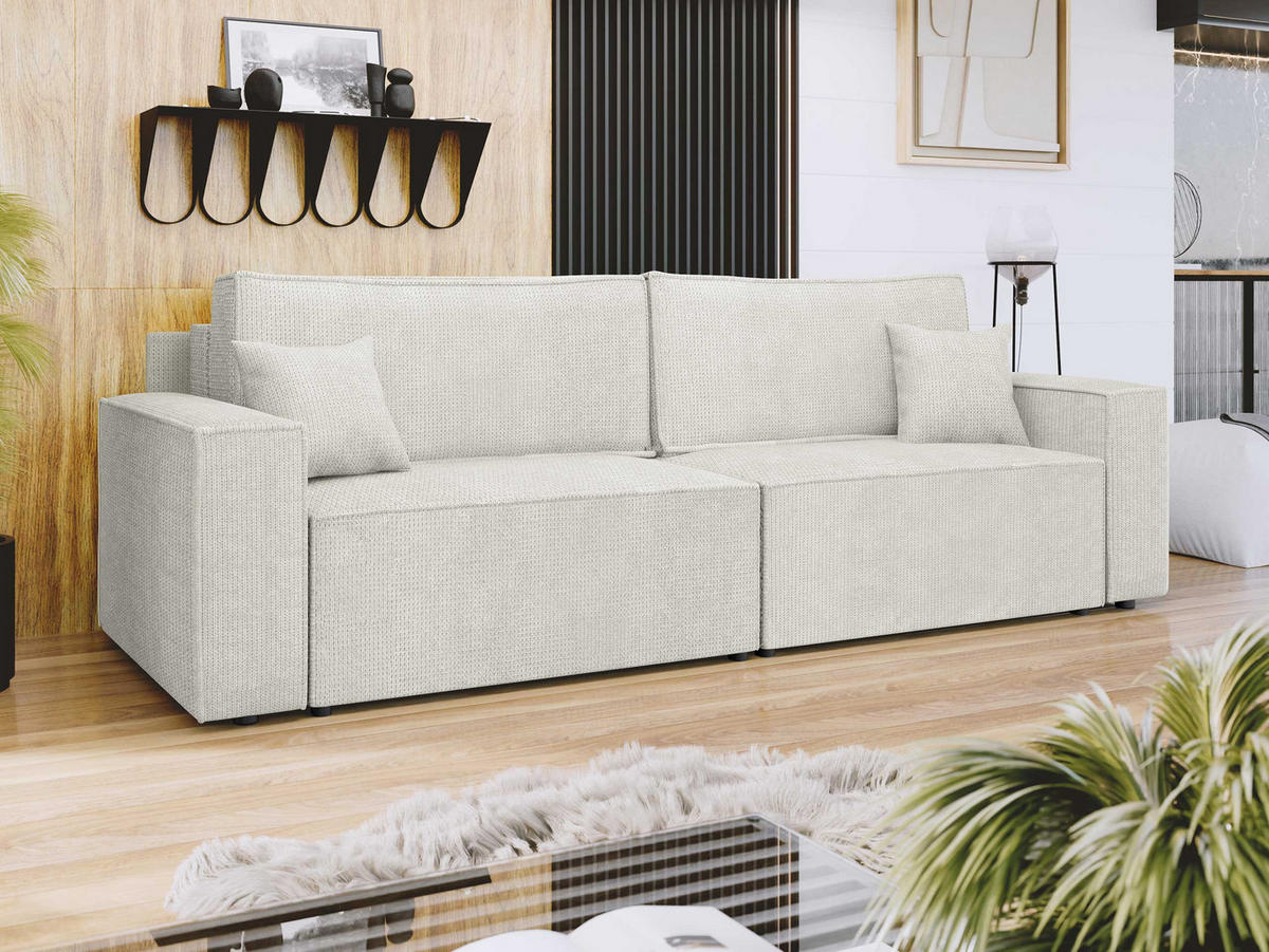 SCHLAFSOFA Karl mit L-Funktion - Creme/Schwarz, Holz/Kunststoff (245/82/139cm) - MIRJAN24