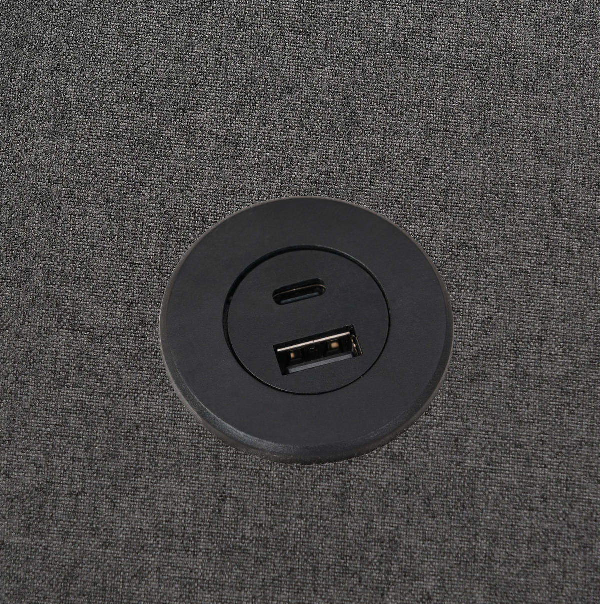 BETT mit Stauraum 160x200 cm Grau Baumwoll-Leinenstoff mit USB-C - Grau, Metall (160/200cm) - Meubliv