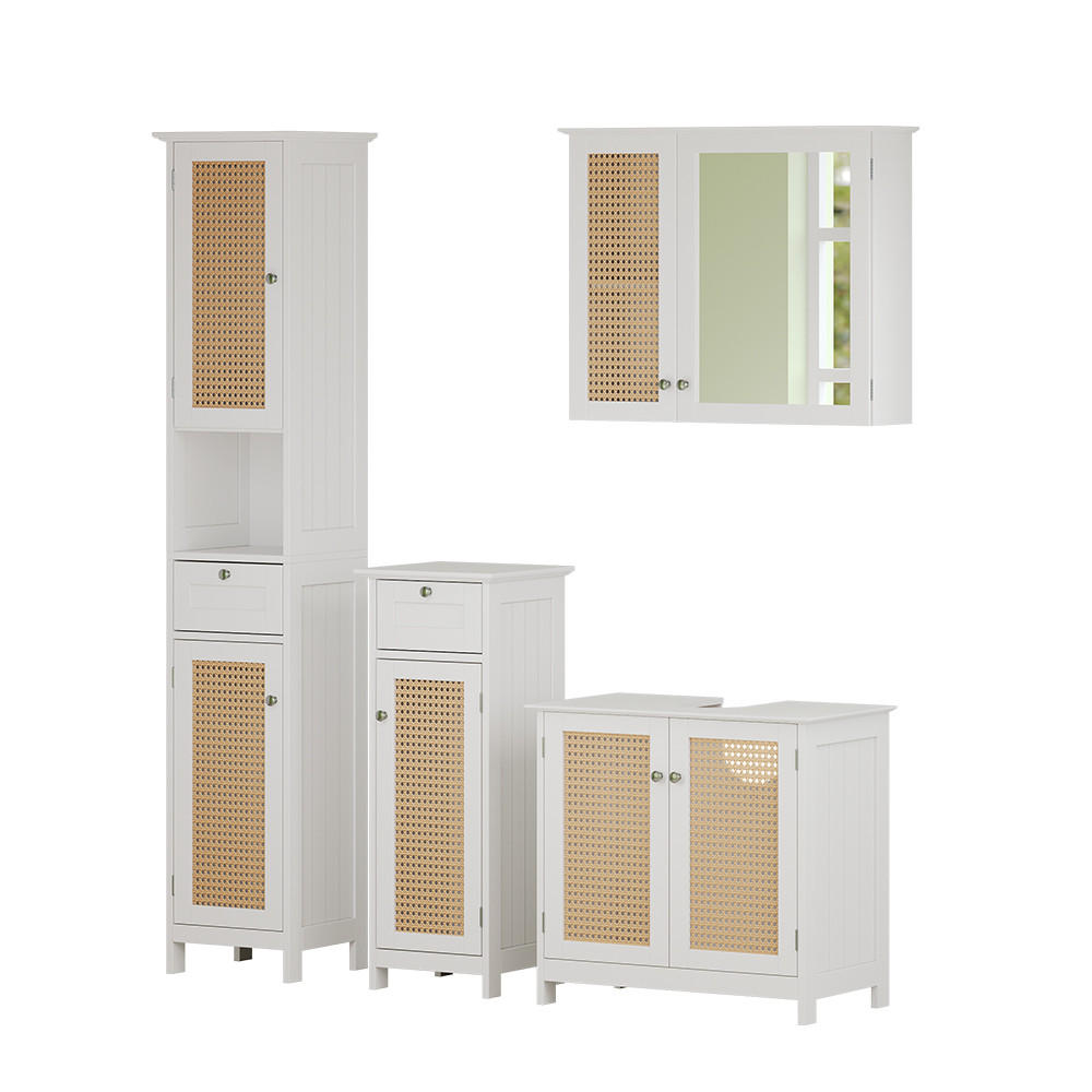 BADMÖBEL-SET Rosario Weiß 4 teilig, mit Hochschrank - Weiß, Holzwerkstoff (60/58/35cm) - Vicco