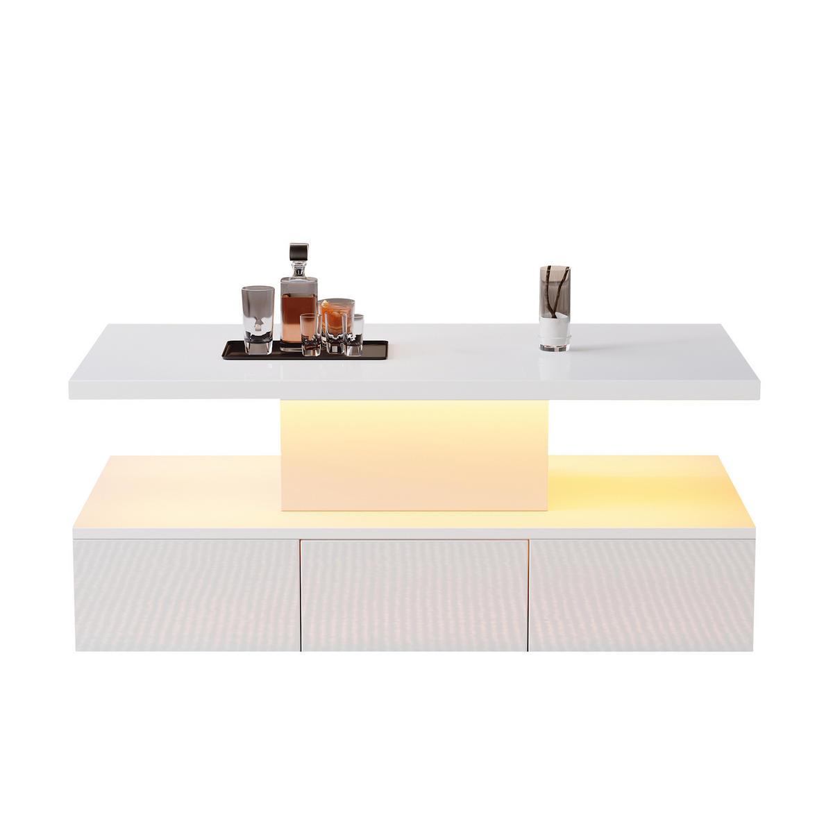 COUCHTISCH 100/50/39 cm mit LED-Beleuchtung, offener Ablage, Schublade und Hochglanz-Front aus Spanplatte, Weiß - Weiß, Holzwerkstoff (100/50/39cm) - Redom