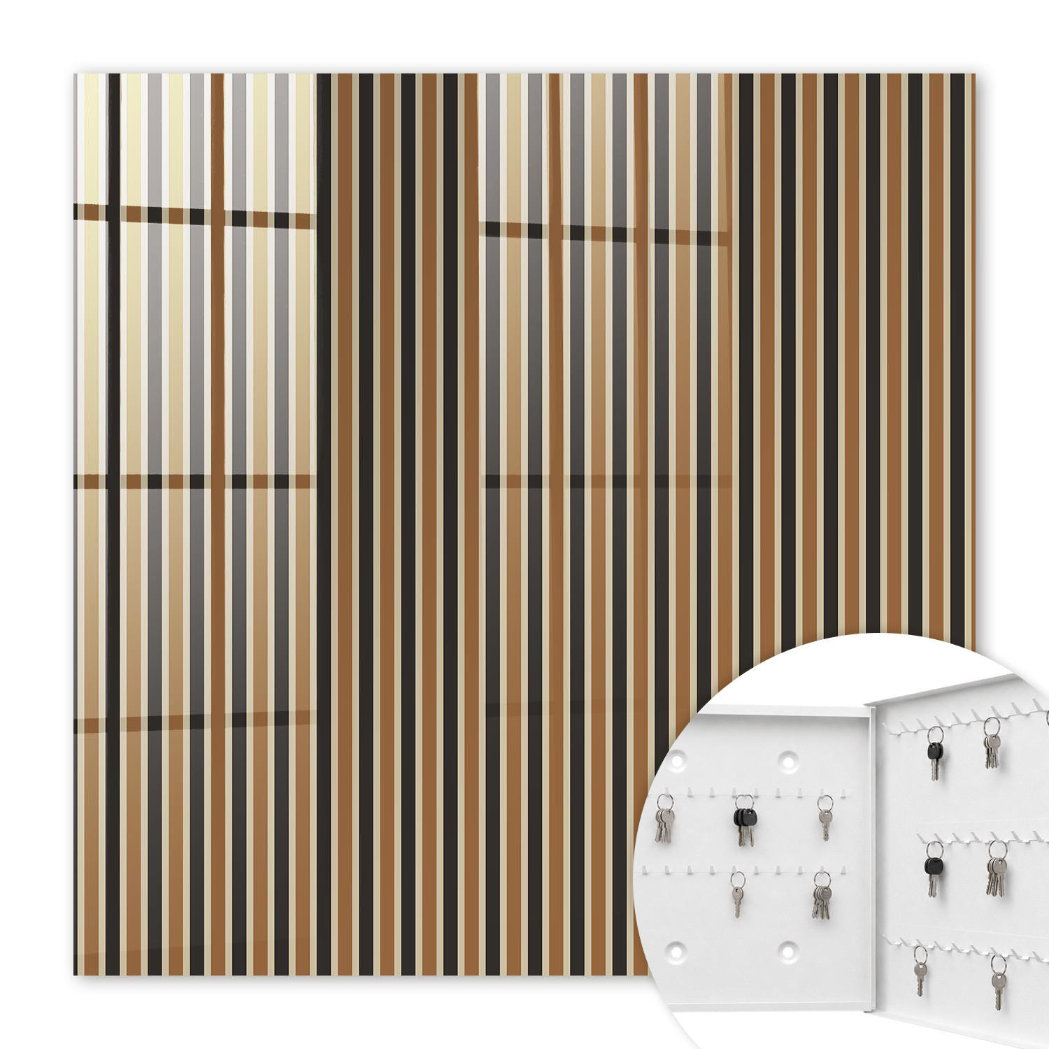 SCHLÜSSELBOX Weiß 30x30 cm – Türöffnung nach rechts - Minimalistische Streifen - Braun, Metall (30/30/5cm) - TULUP