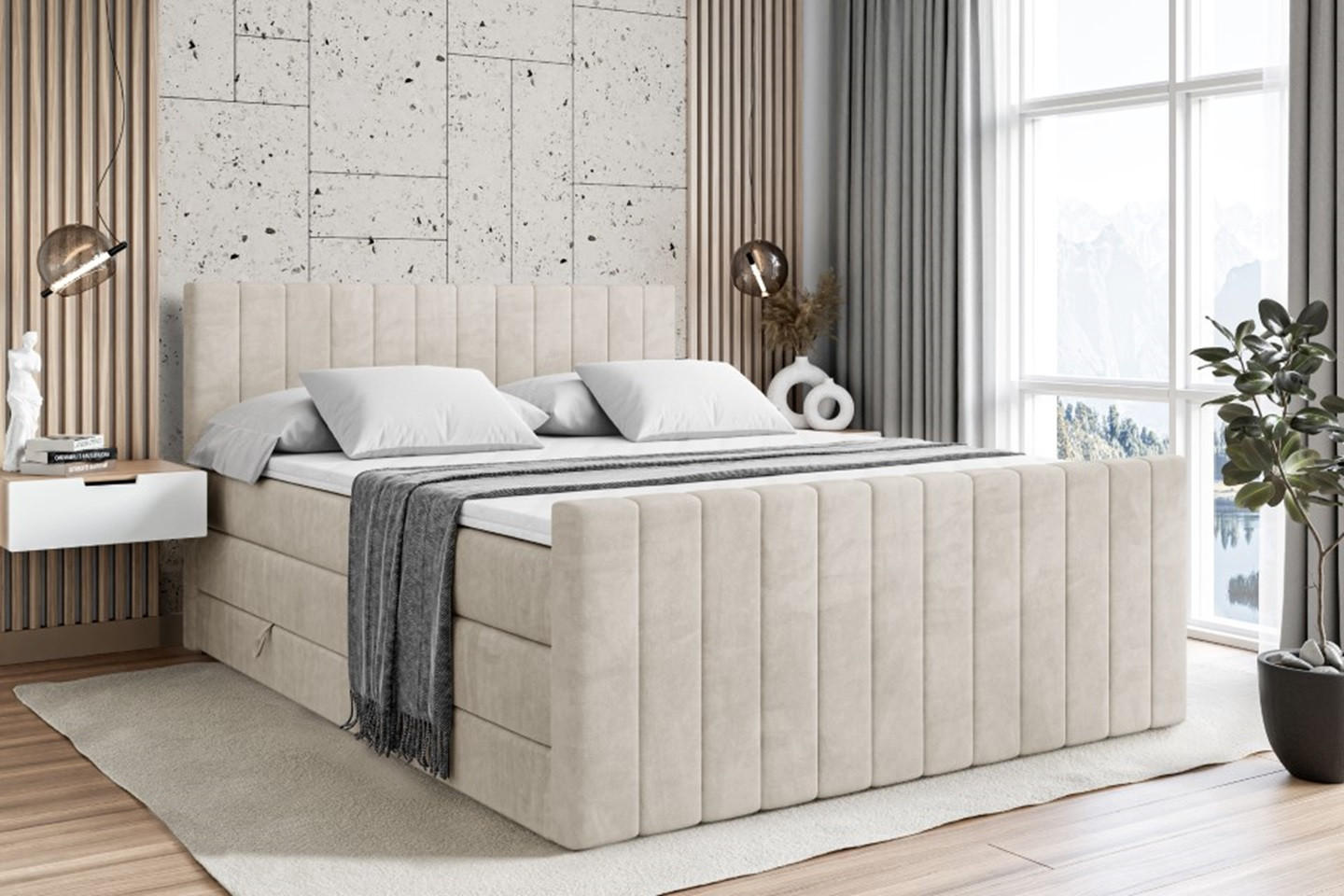 BOXSPRINGBETT EDITA-Z KING - 140x200 - H3/H4 - Creme - Creme, Holzwerkstoff (140/200cm) - ALTDECOR