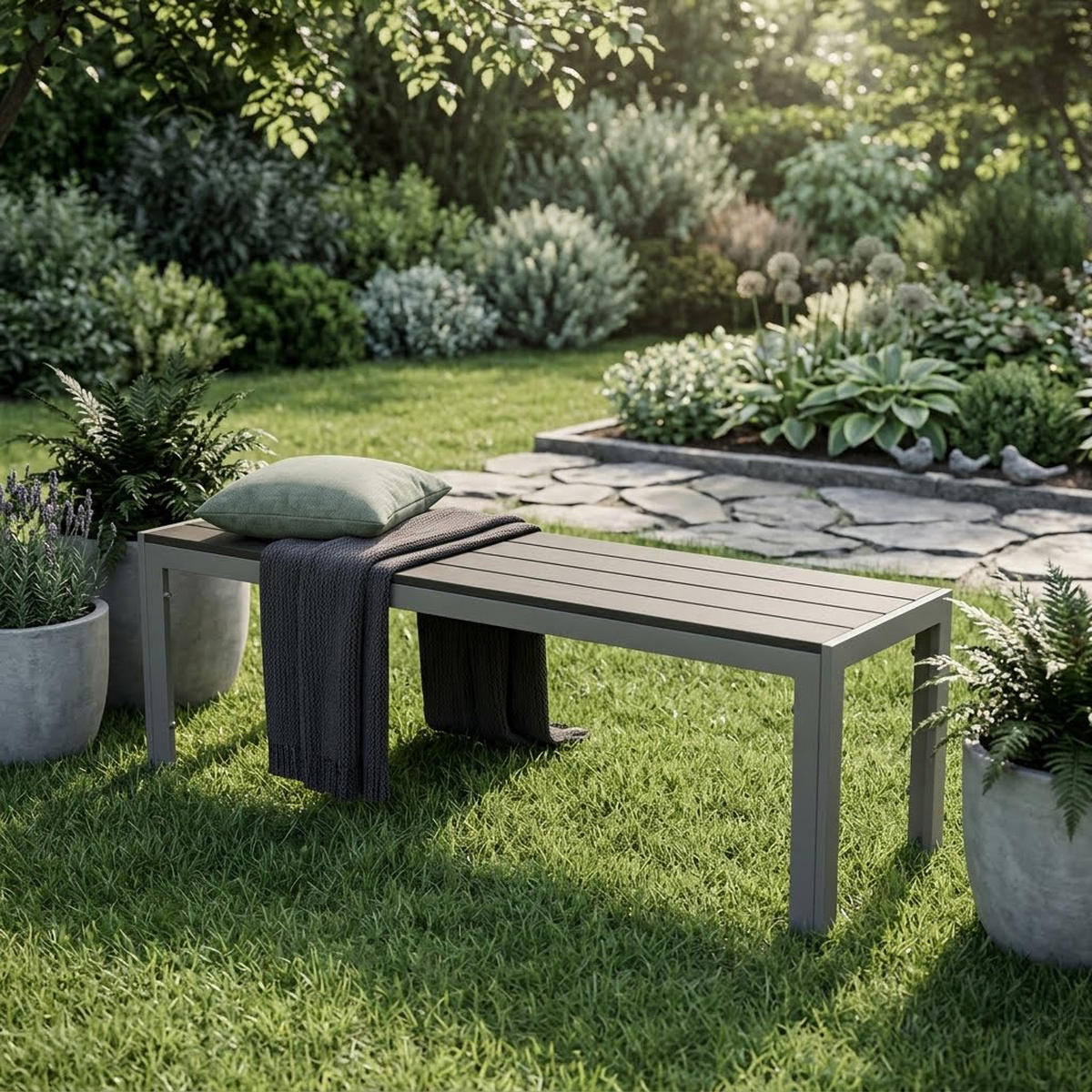 GARTENBANK Cheltenham 120x35x40cm, Gestell aus Aluminium + Sitzfläche Akazie BxTxH: 120x40x35 cm - Grau, Holz (120/35/40cm) - TPFGarden