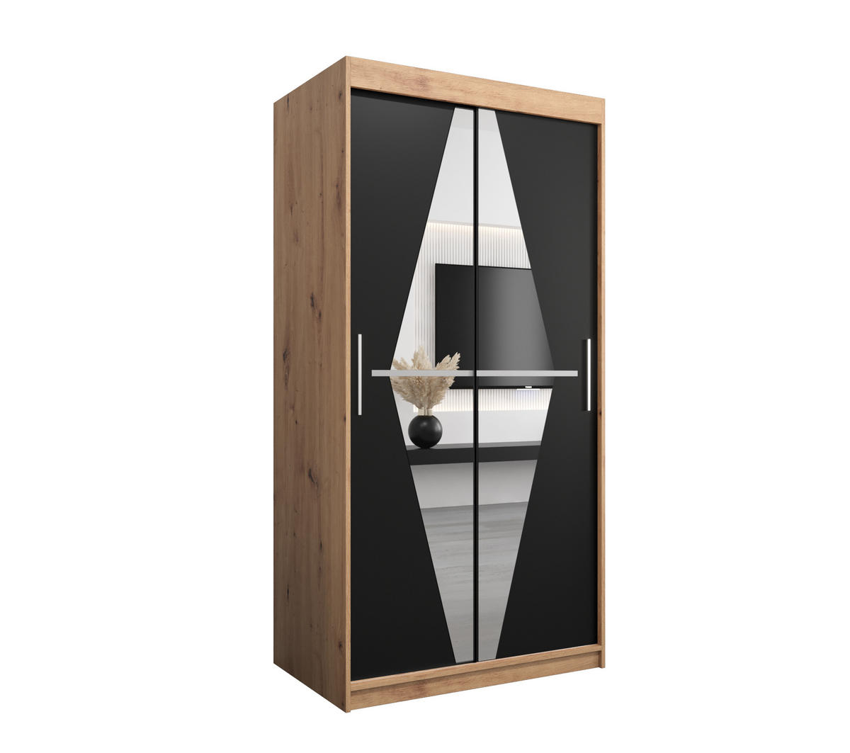 SCHWEBETÜRENSCHRANK 200/100/62 2-türig - Silberfarben/Schwarz, Holz/Kunststoff (100/200/62cm) - Abiks Möbel