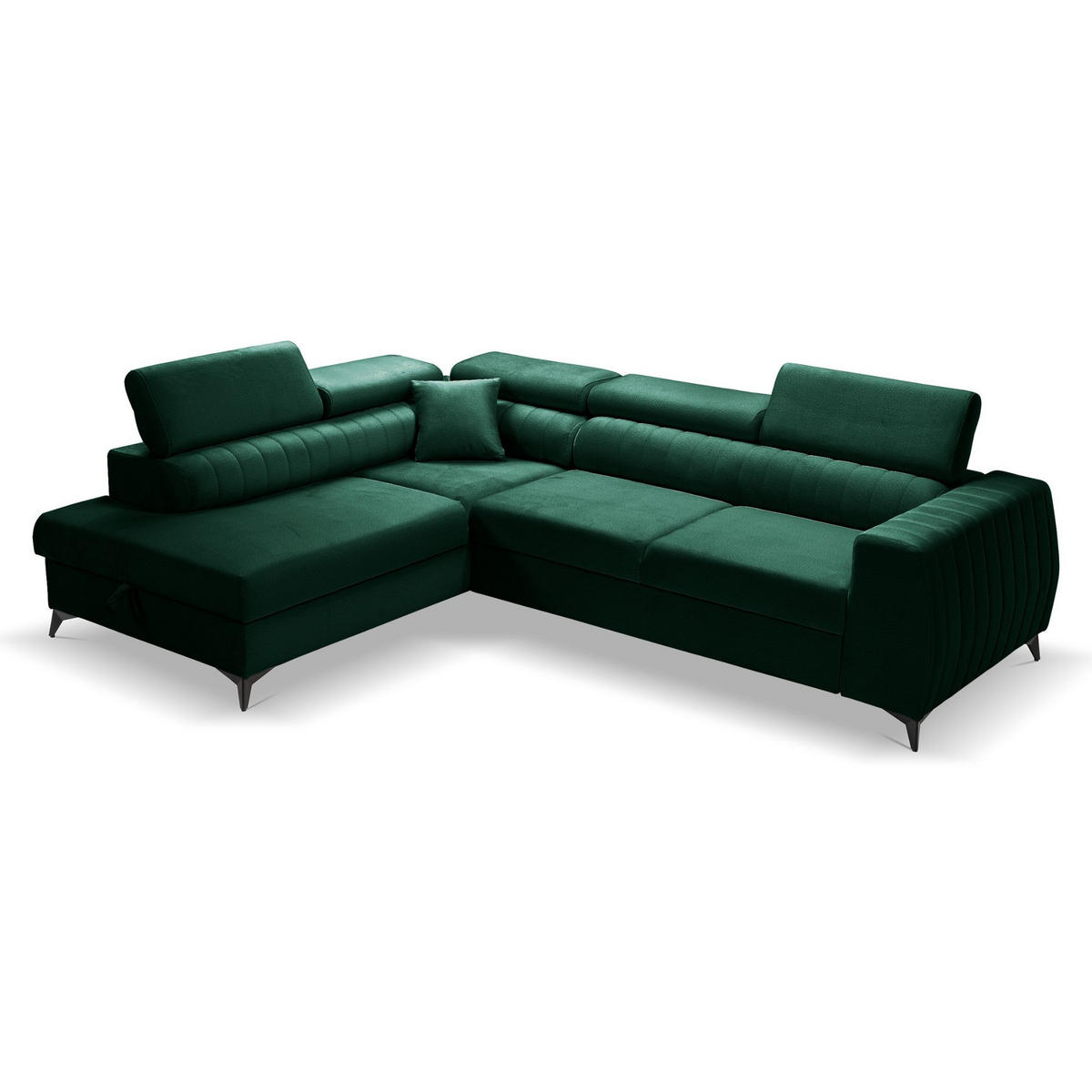 ECKSOFA PIERO L Links mit Schlaffunktion 195x125 Velours Dunkelgrün - Dunkelgrün/Schwarz, Holz/Textil (268/203cm) - Muffo