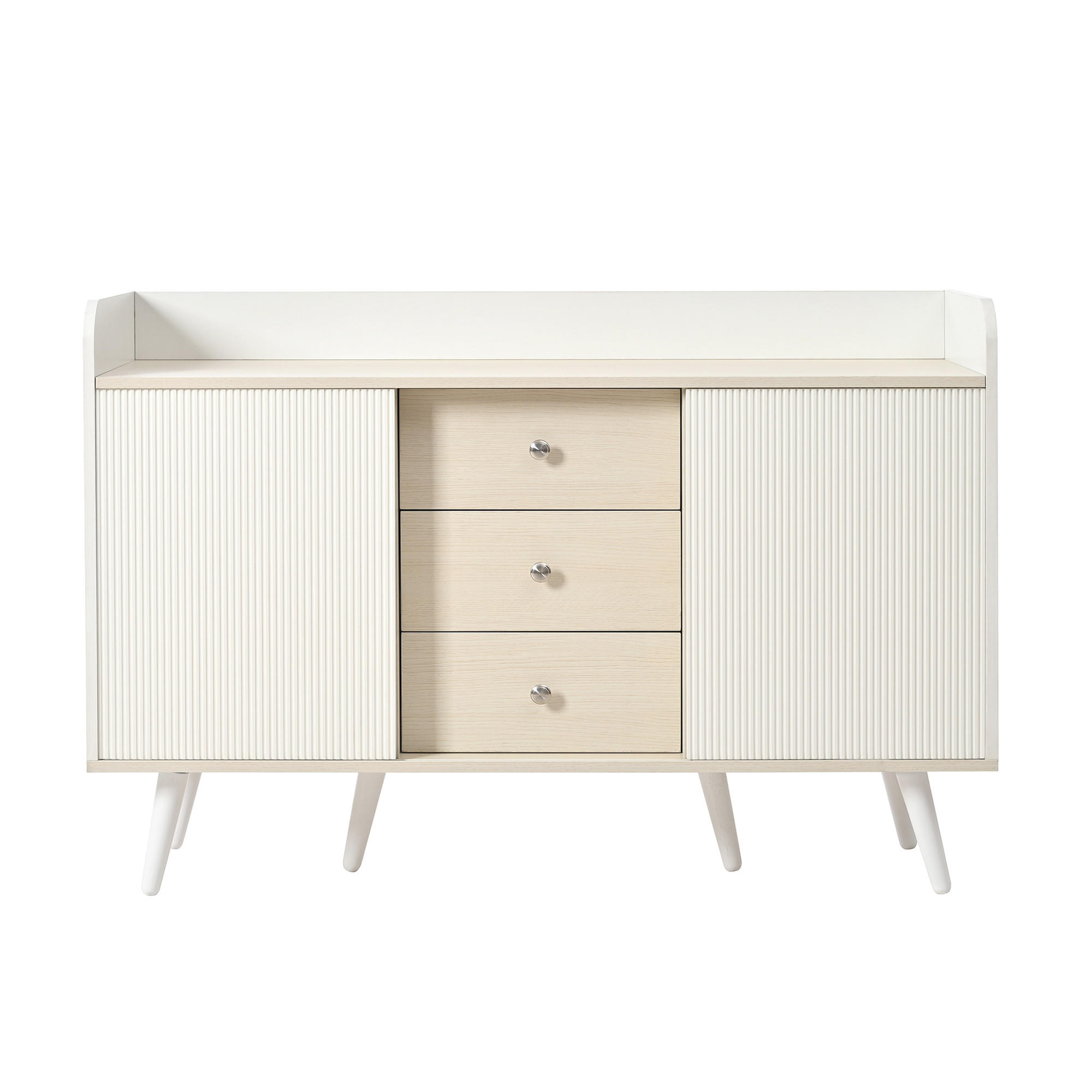 SIDEBOARD mit Schiebetüren & 3 Schubladen, Weiß und Holzoptik - Beige, Holzwerkstoff/Metall (117.5/79/39.5cm) - Urban Meuble