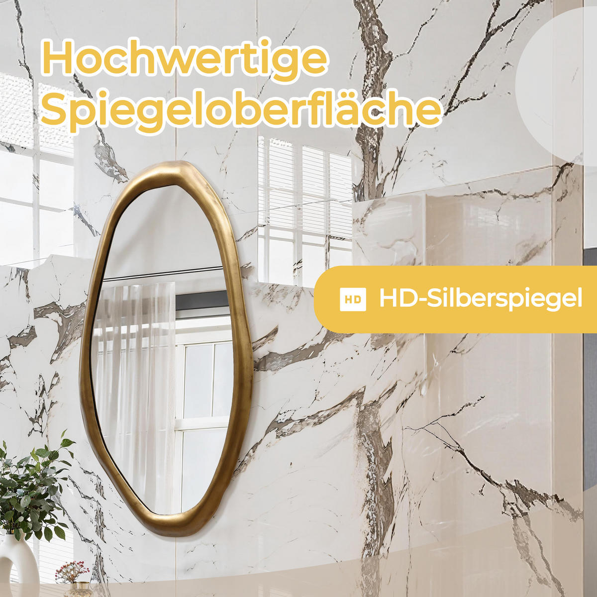 OVALER Wandspiegel 75 cm x 40 cm – Goldener Metallrahmen Geeignet für Wohnzimmer, Schlafzimmer, Badezimmer und Flur - Goldfarben, Glas (40/2.5/74cm) - Hometopia